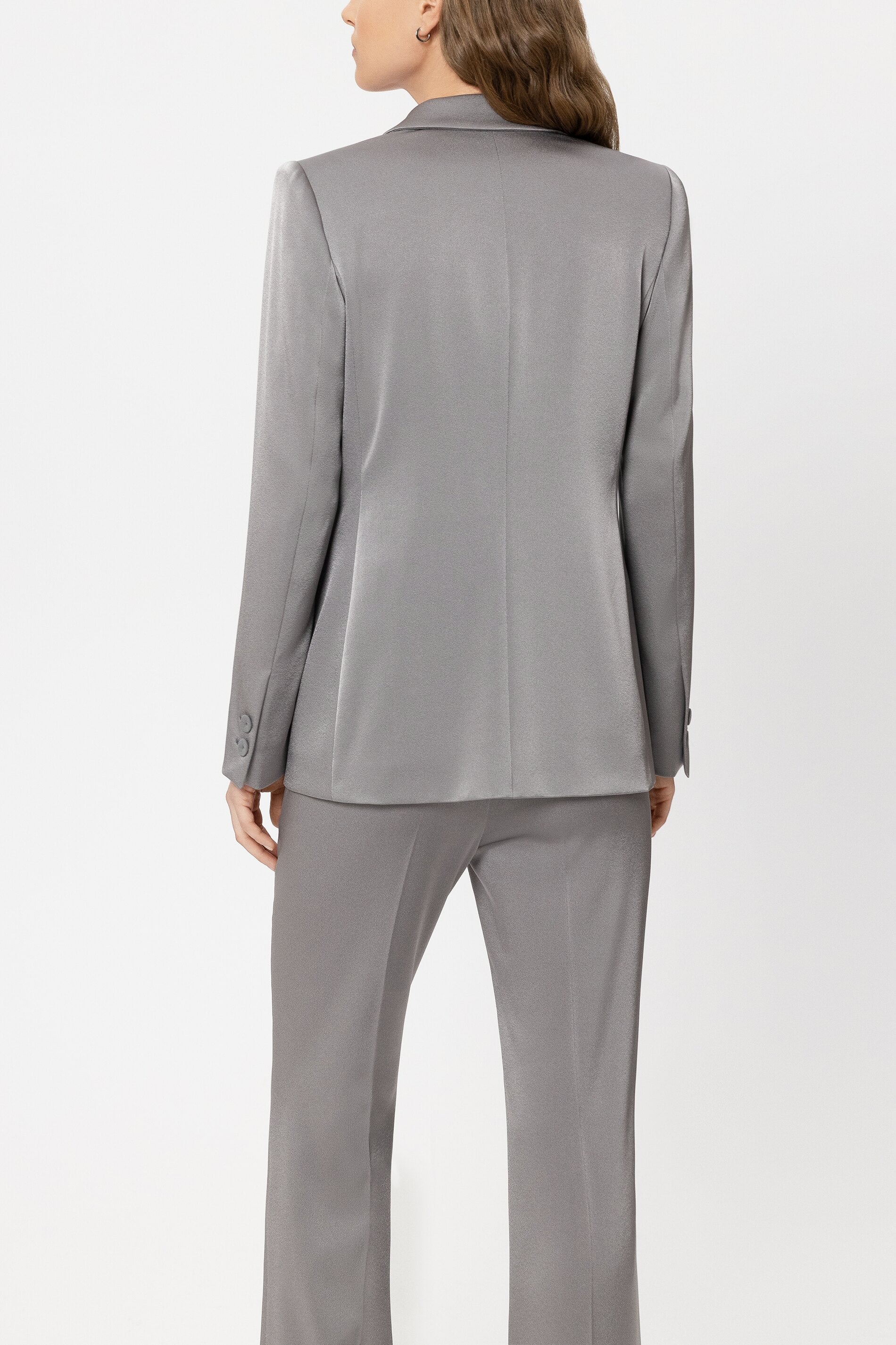 Smoking-Blazer in Satin-Optik - platin - Standard | Model Rück