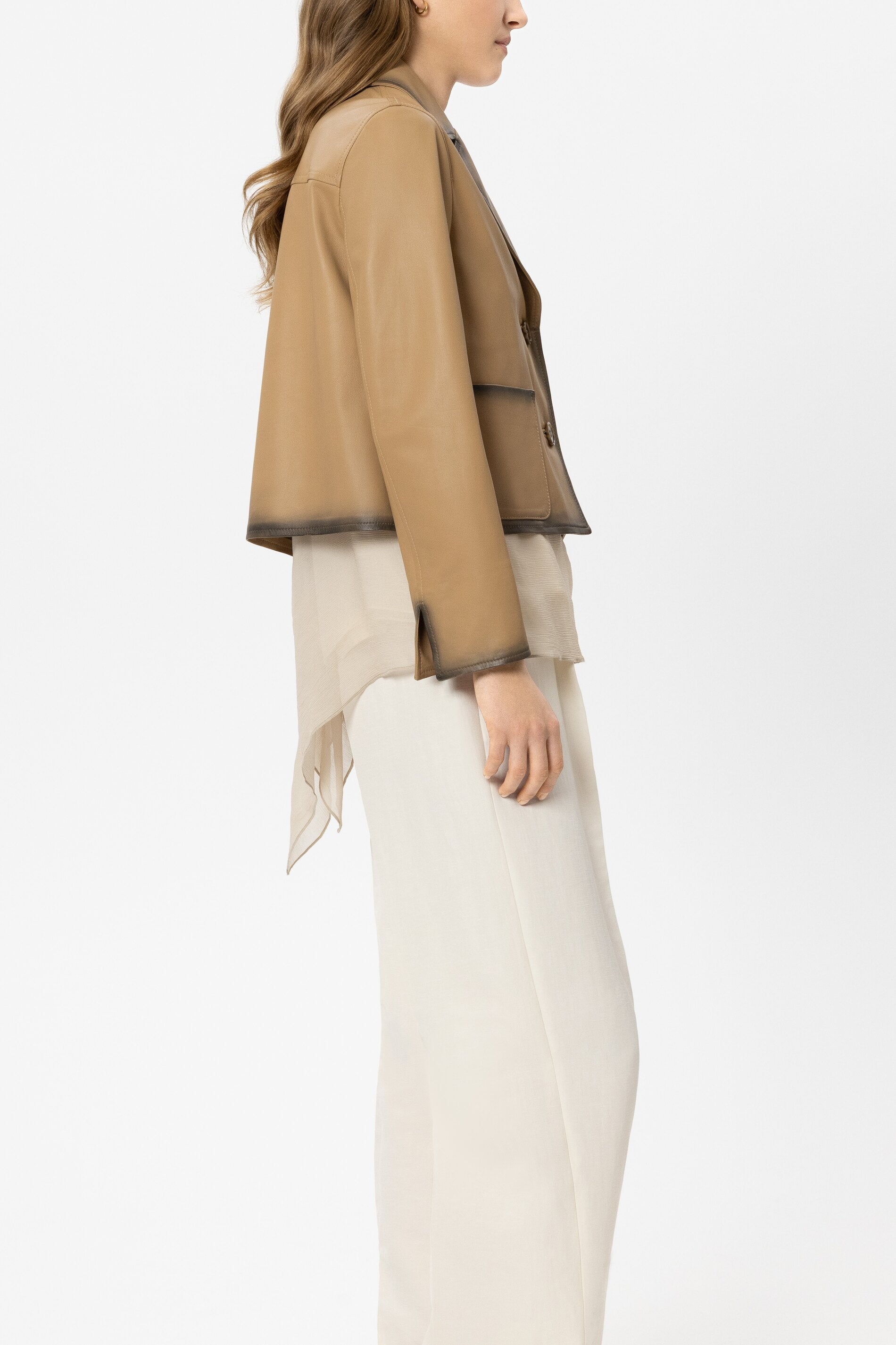 Lammnappa-Blazerjacke - golden camel - Standard | Model Seite