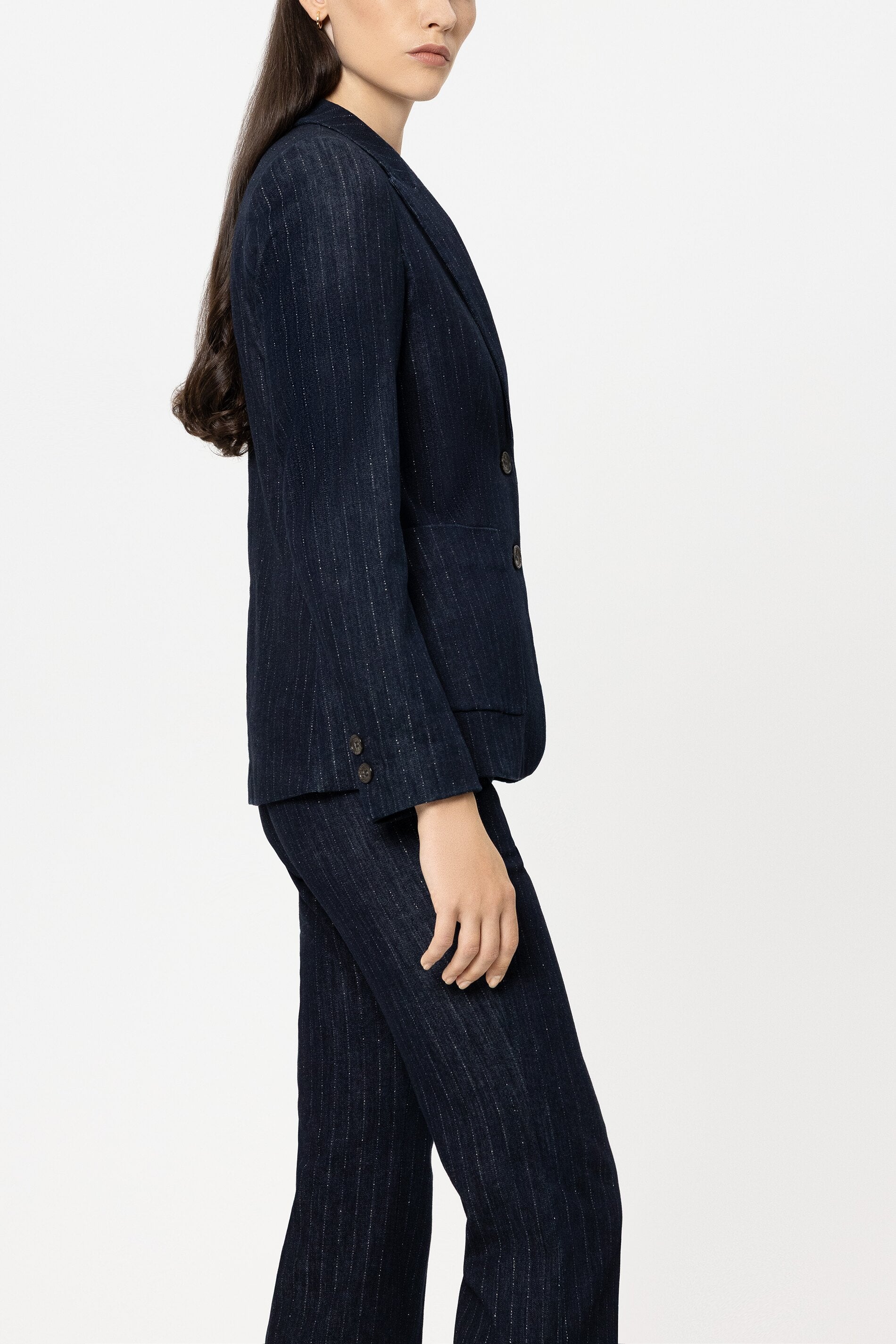 Pinstripe-Denim-Blazer - denim blue - Standard | Model Seite