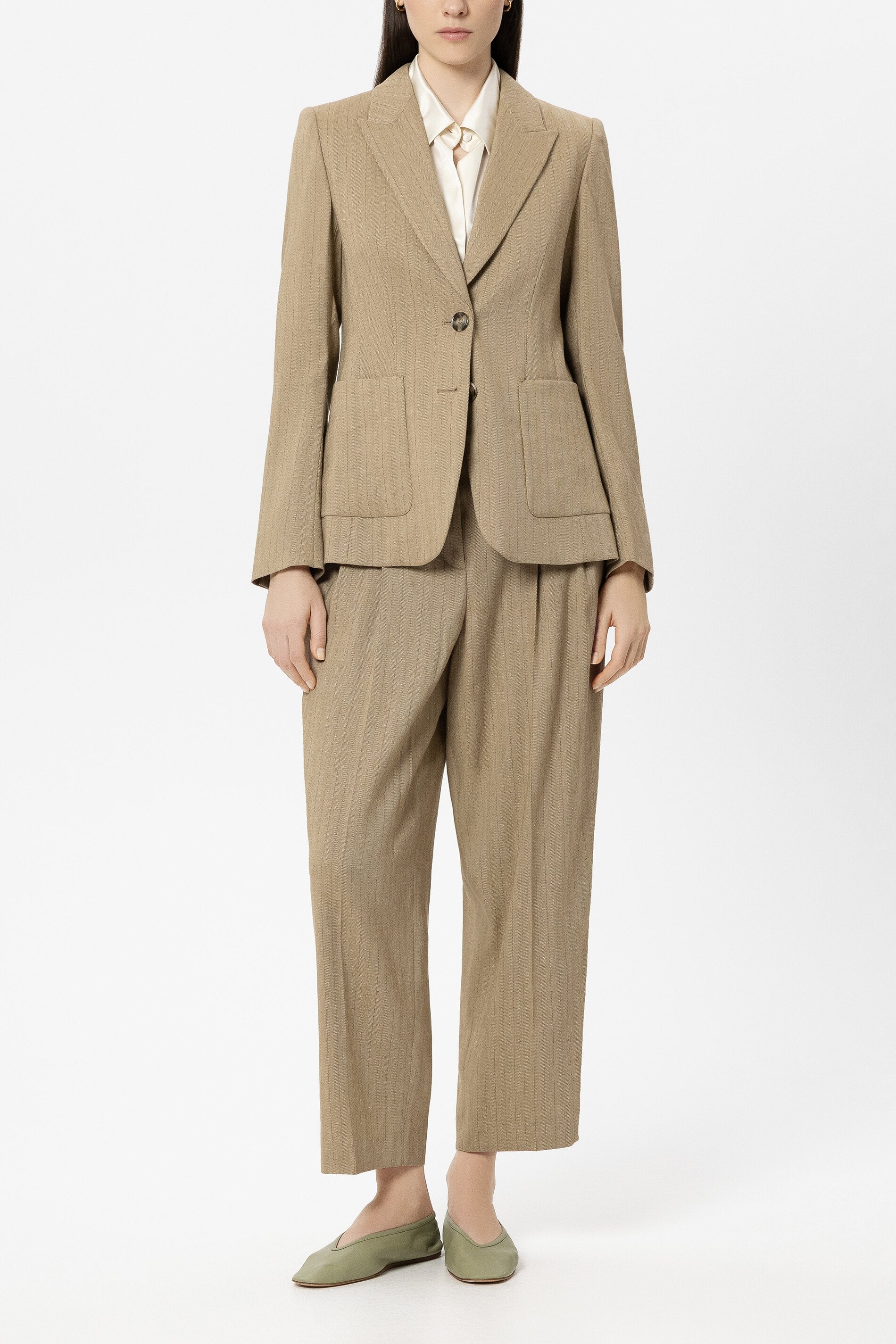 Blazer aus Leinen-Mix - sand - Standard | Model Front