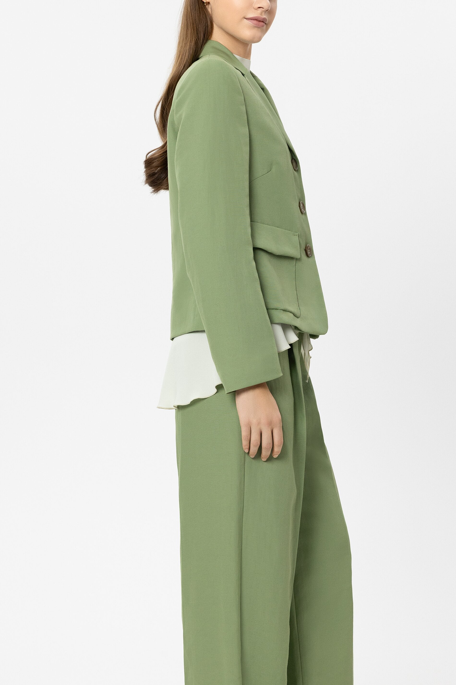 Blazer aus Leinen-Mix - moss green - Standard | Model Seite