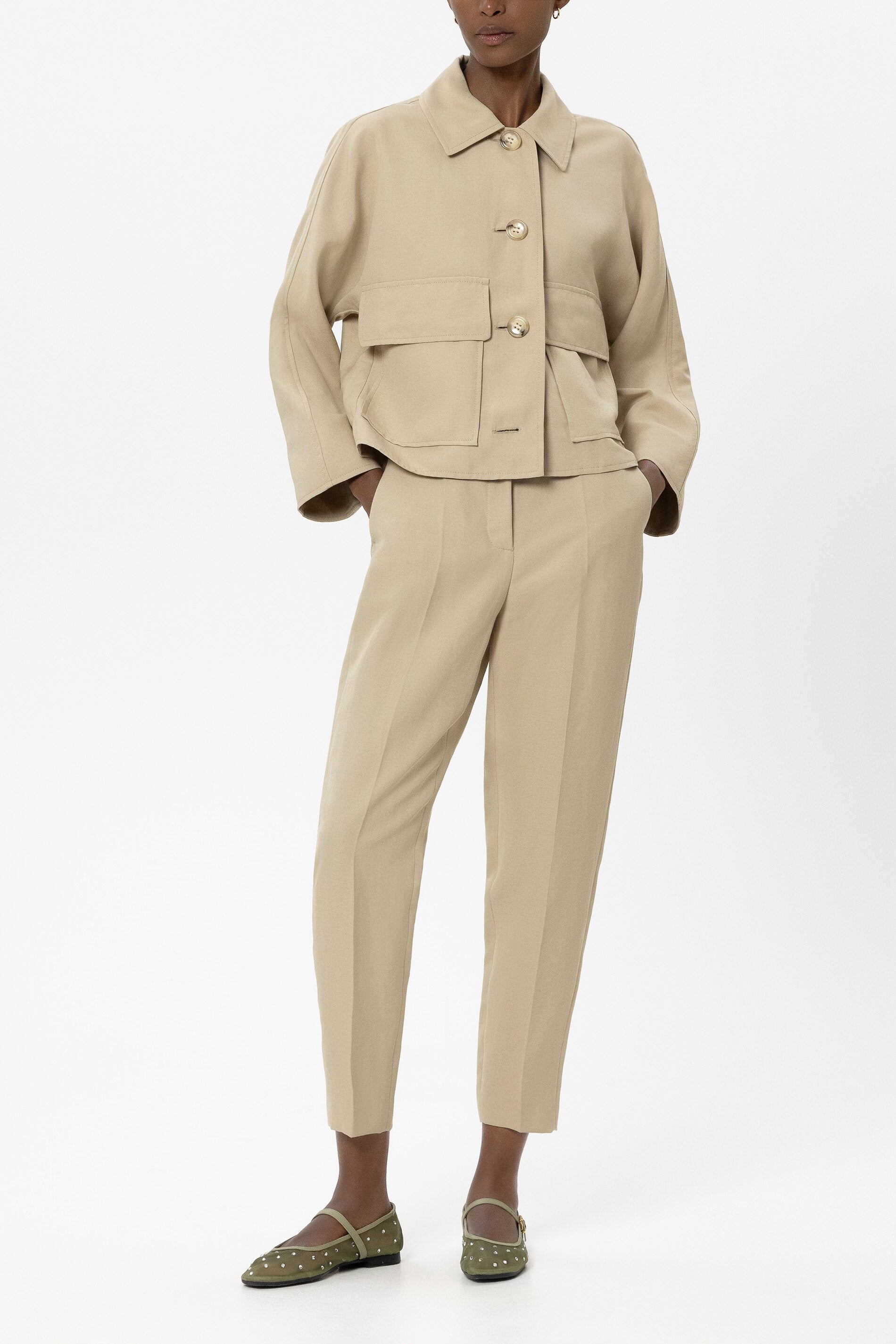 Hemdjacke aus Leinen-Mix - sand - Standard | Model Front