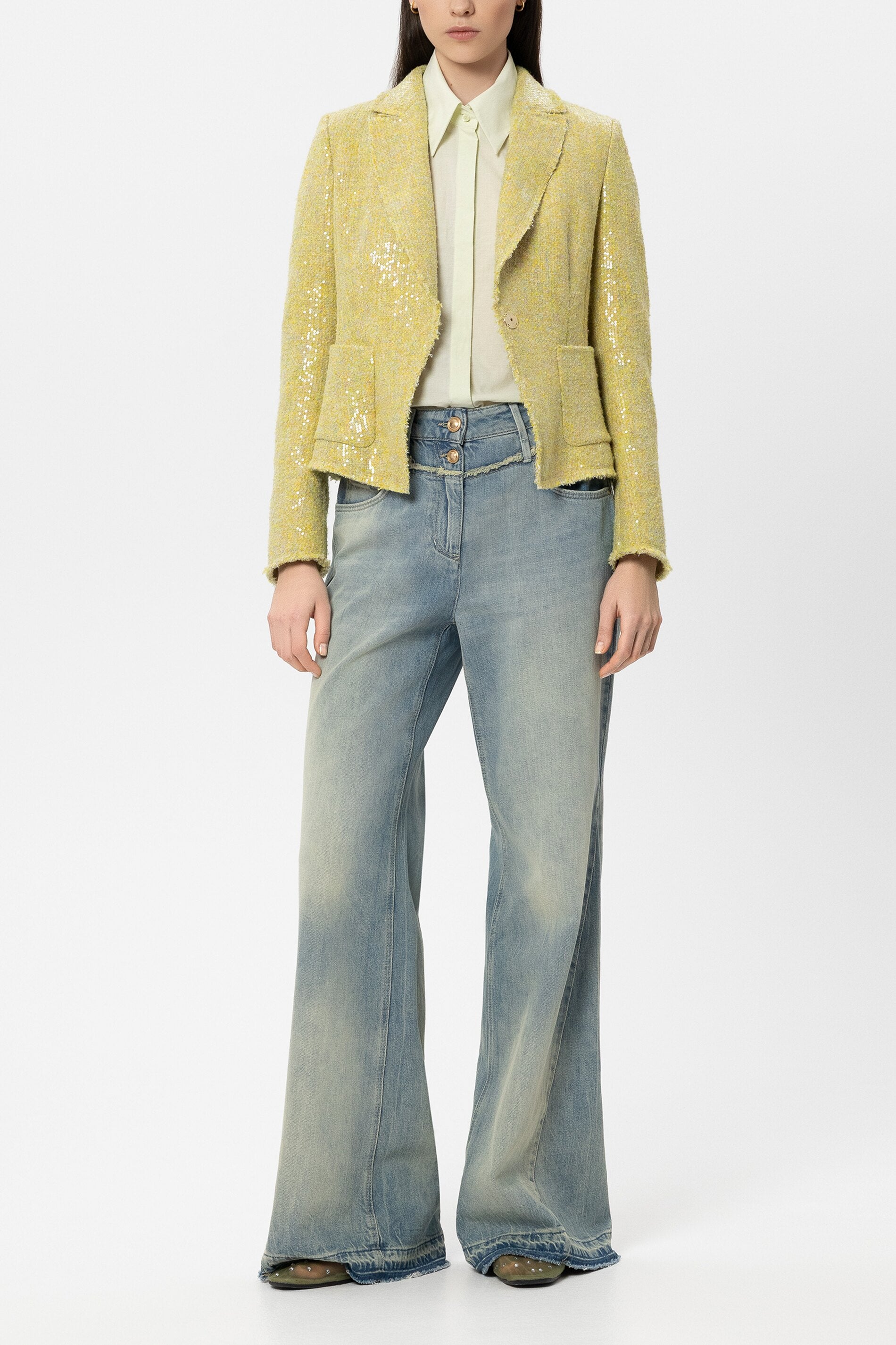 Tweed-Blazerjacke - citron - Standard | Model Front