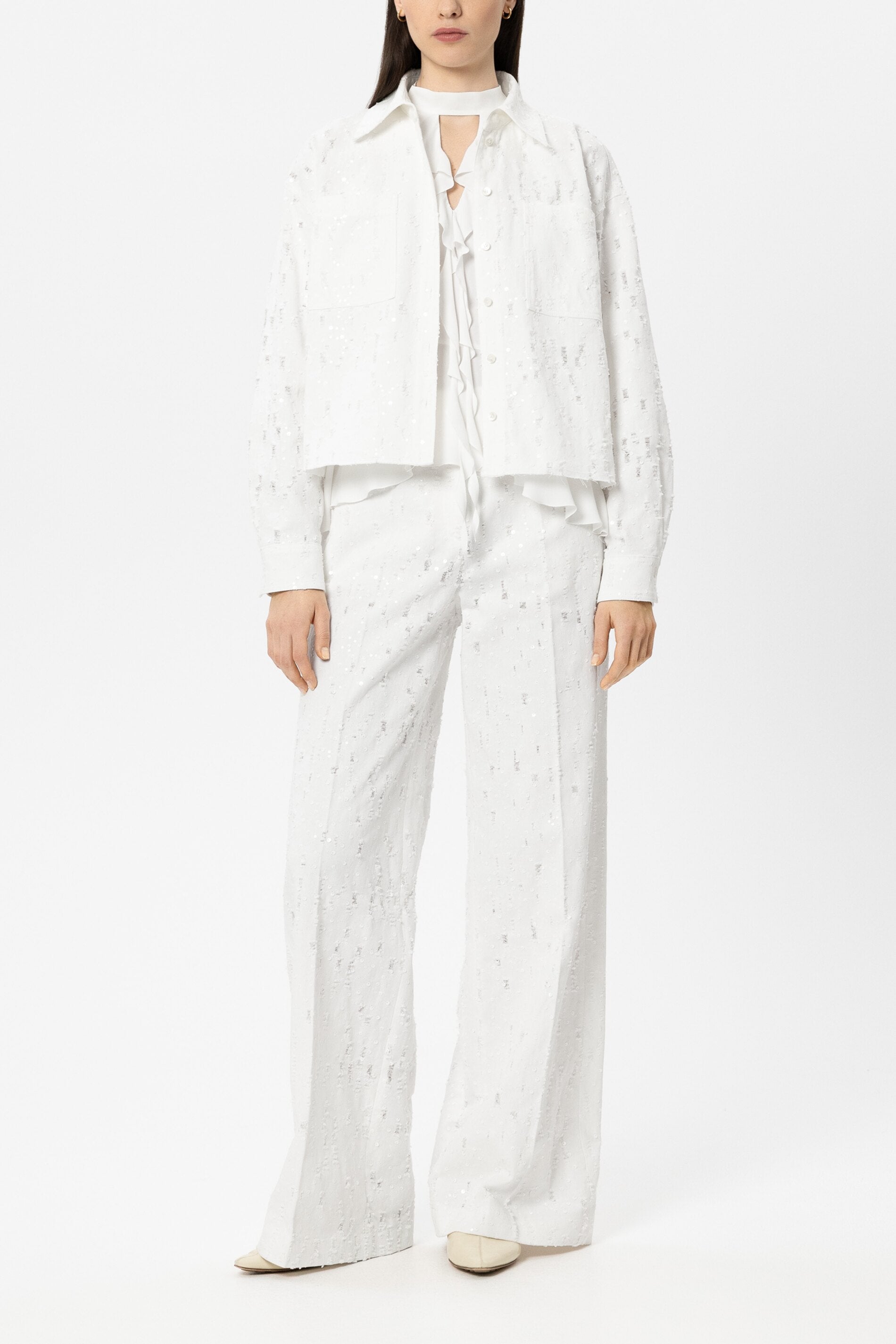 Pailletten-Denimjacke - white - Standard | Model Front