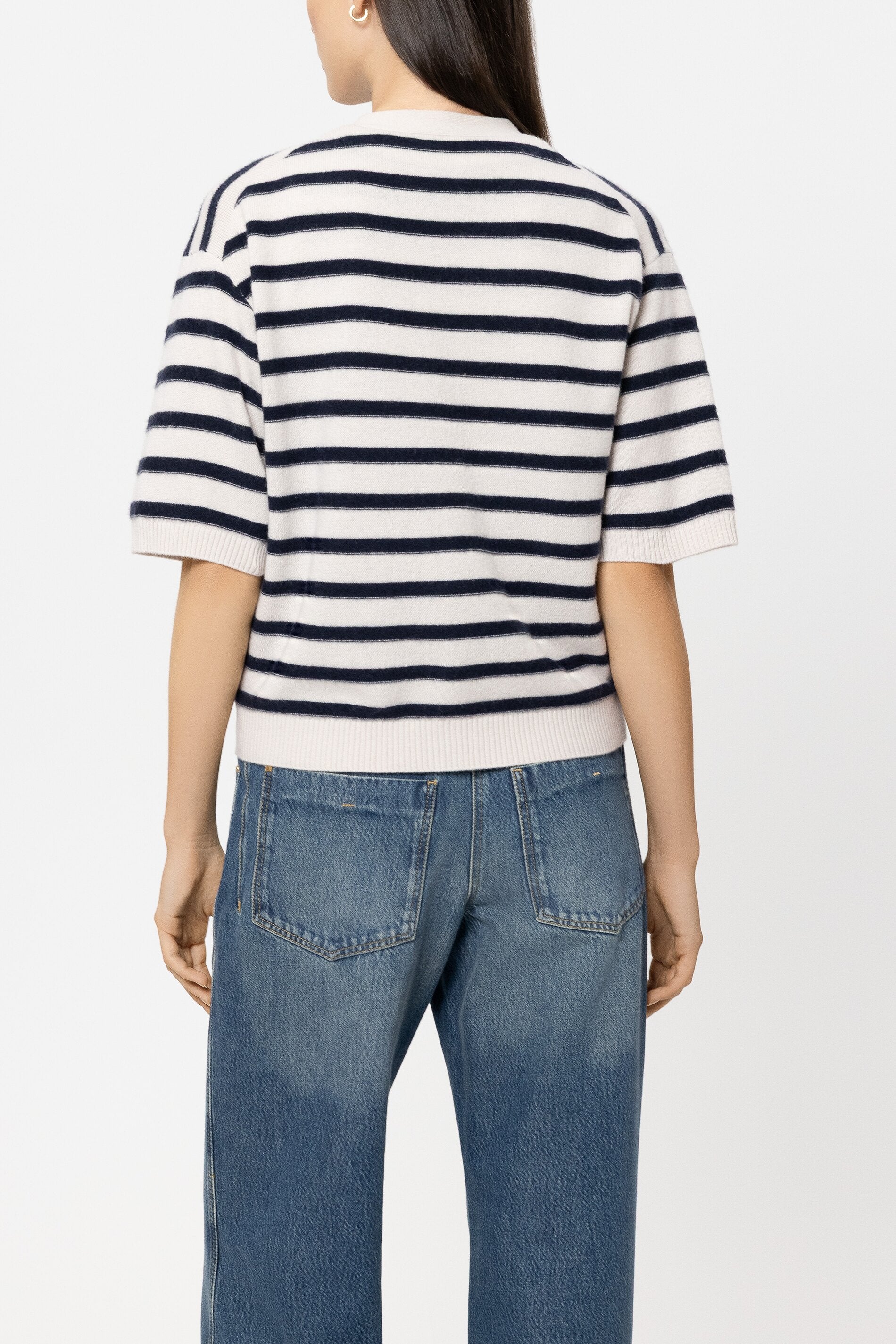 Cardigan aus Kaschmir-Mix - navy blue / cream - Standard | Model Rück