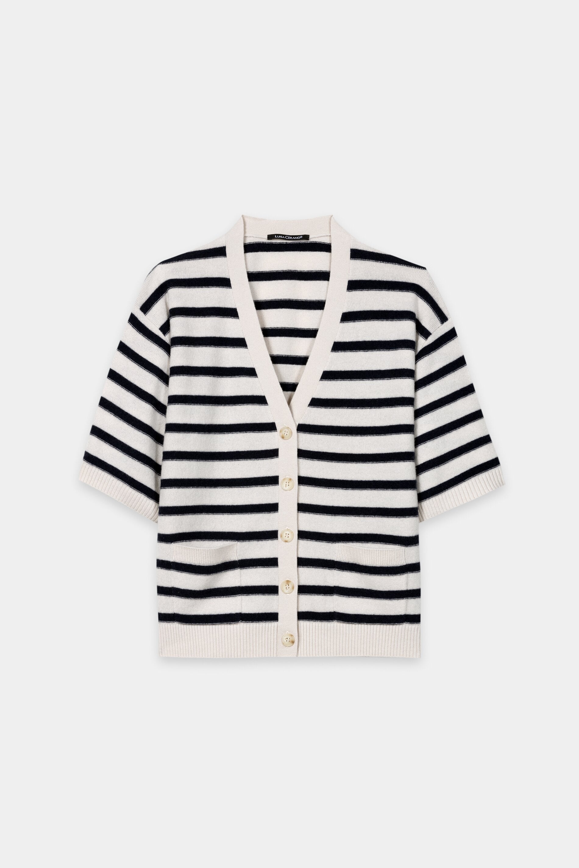 Cardigan aus Kaschmir-Mix - navy blue / cream - Standard | Artikel Front