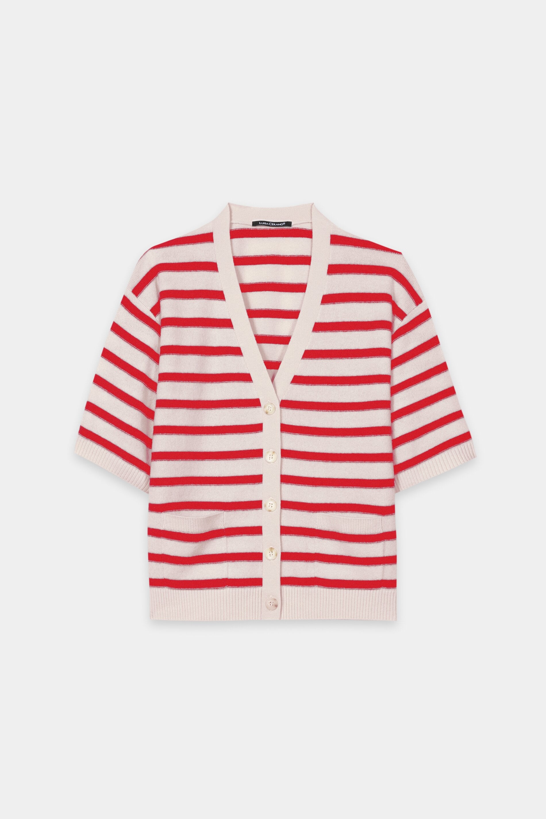 Cardigan aus Kaschmir-Mix - cherry red / cream - Standard | Artikel Front