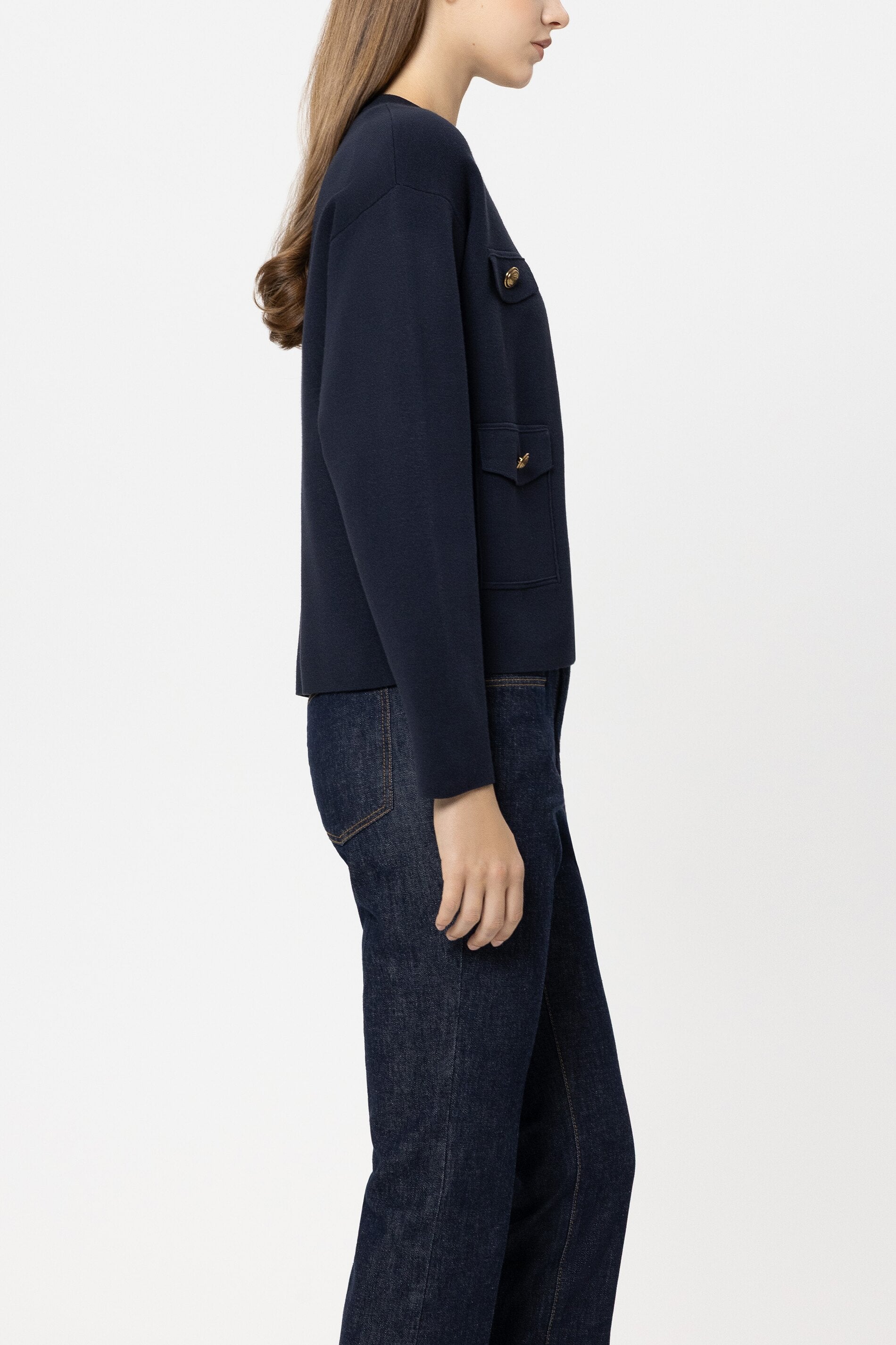 Feinstrick-Blouson - navy blue - Standard | Model Seite