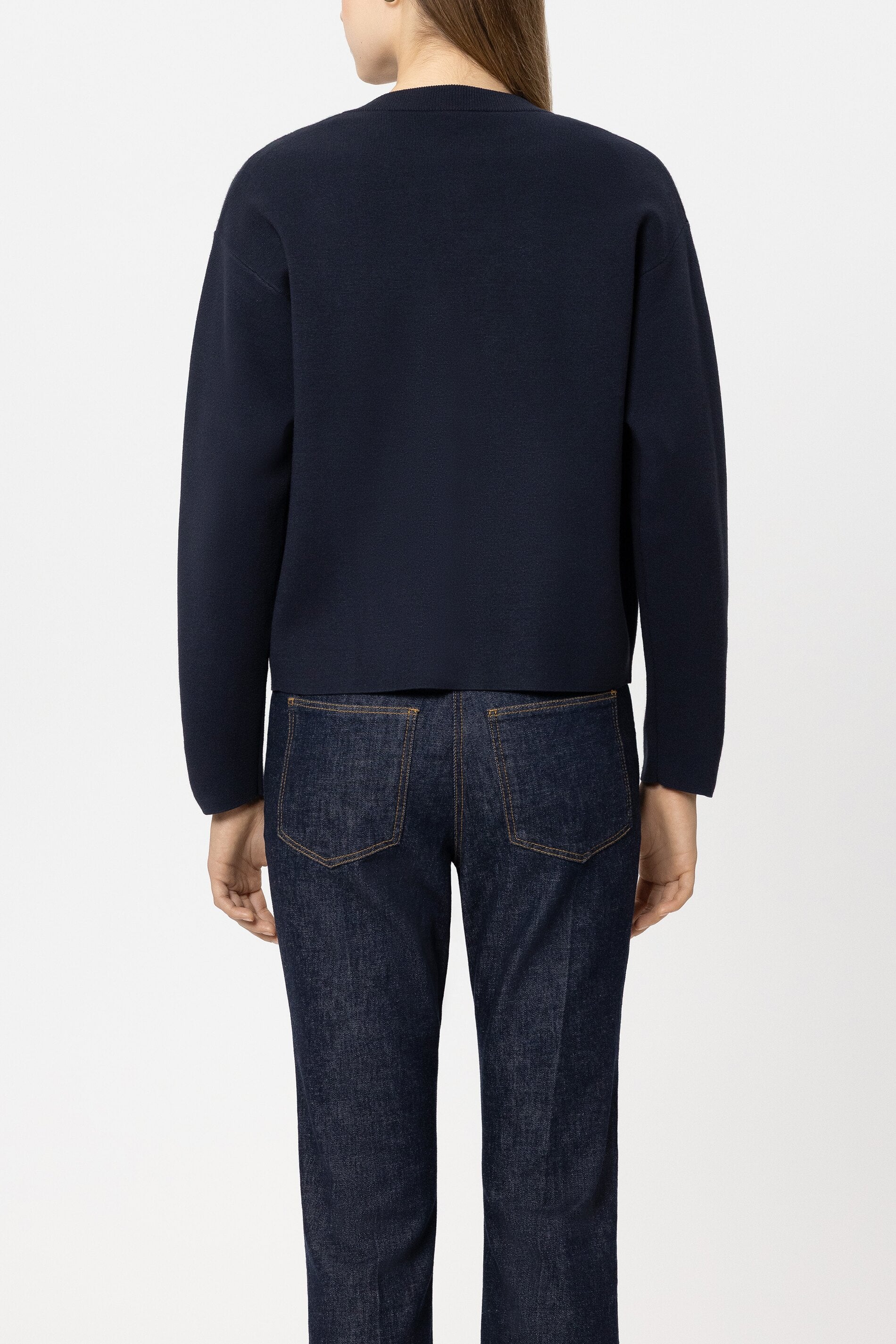 Feinstrick-Blouson - navy blue - Standard | Model Rück