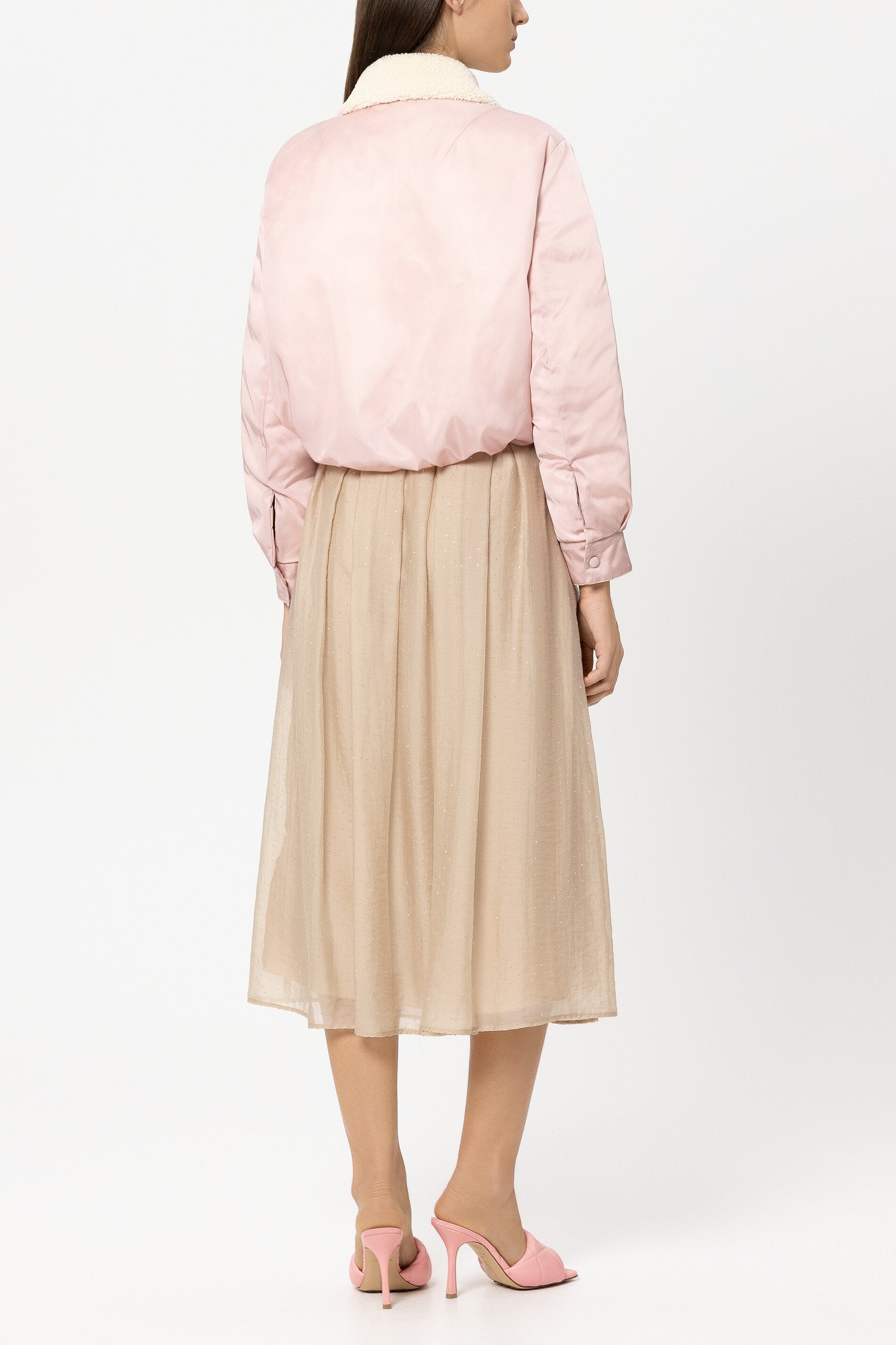 Outdoor-Daunenblouson - creamy blush - mit Pelzkragen | Model Rück