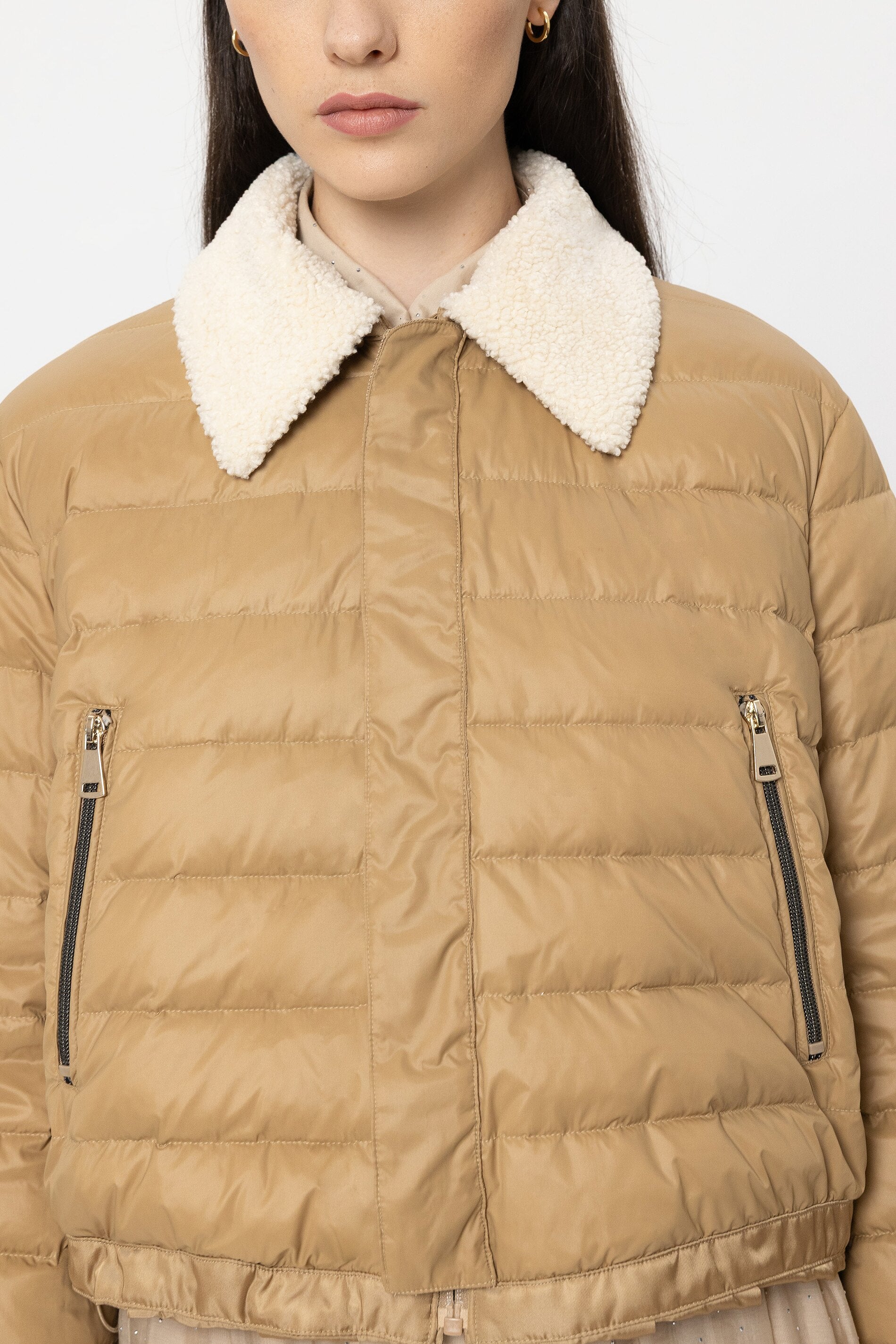 Outdoor-Daunenblouson - golden camel - mit Pelzkragen