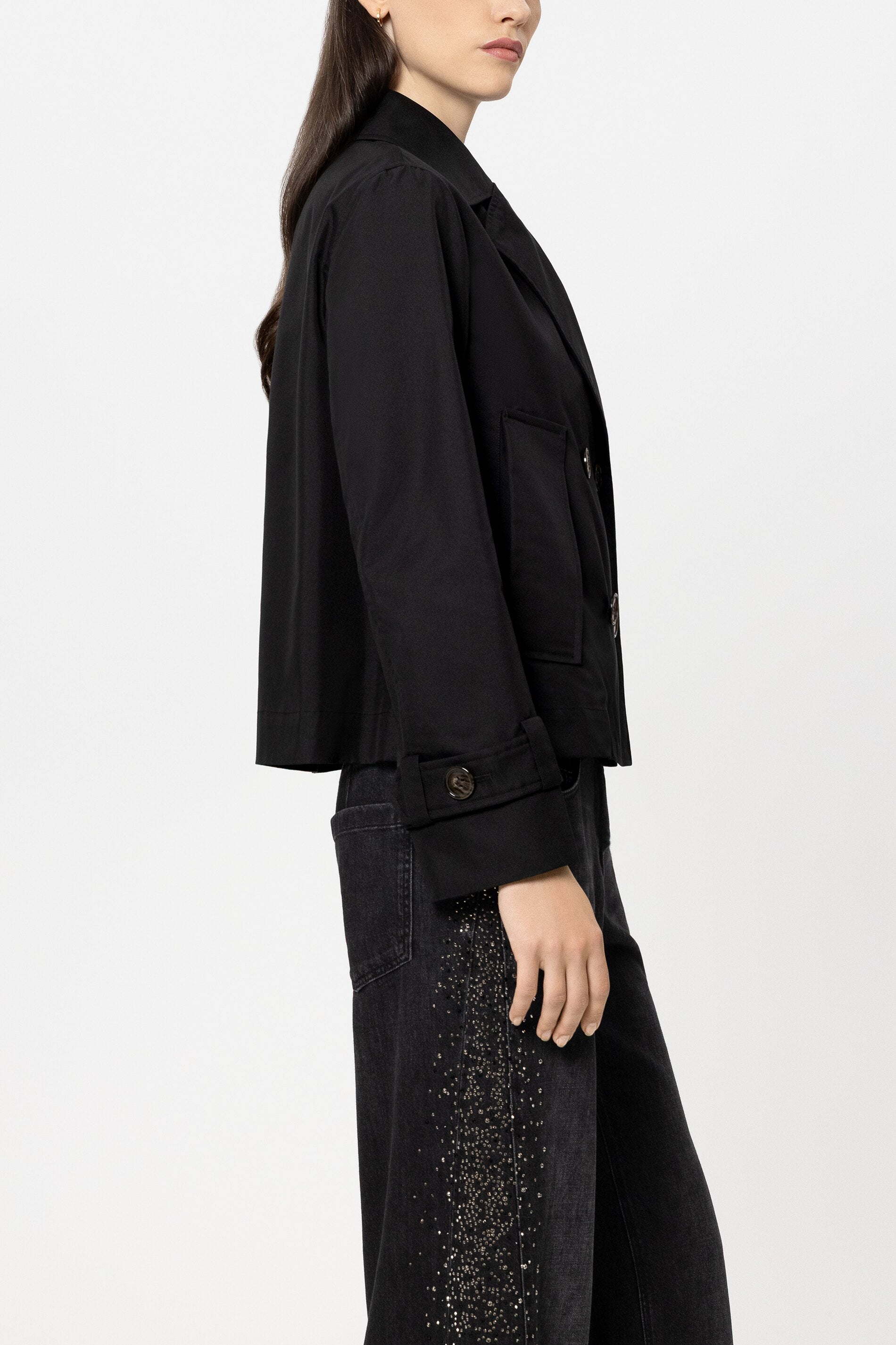 Gabardine-Trenchjacke - pure black - Standard | Model Seite