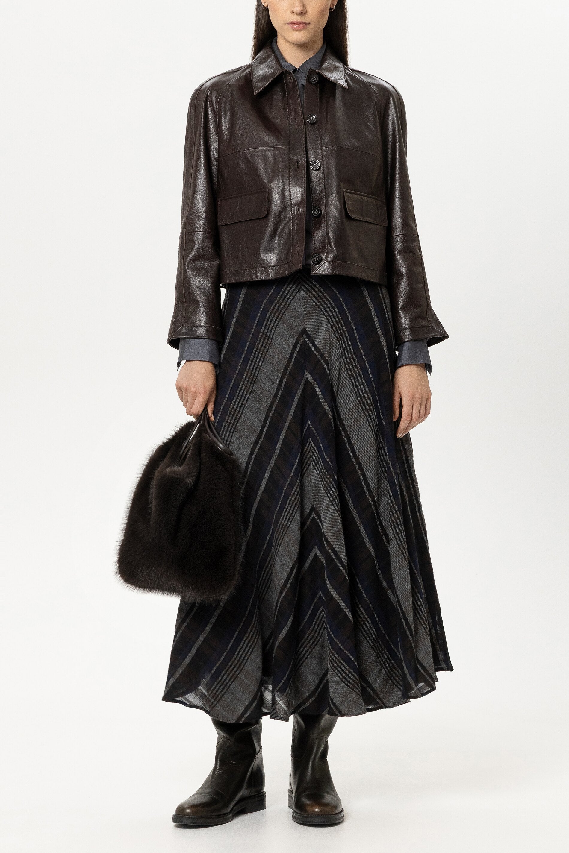 Lammnappa-Lederjacke - truffle - Standard | Model Front