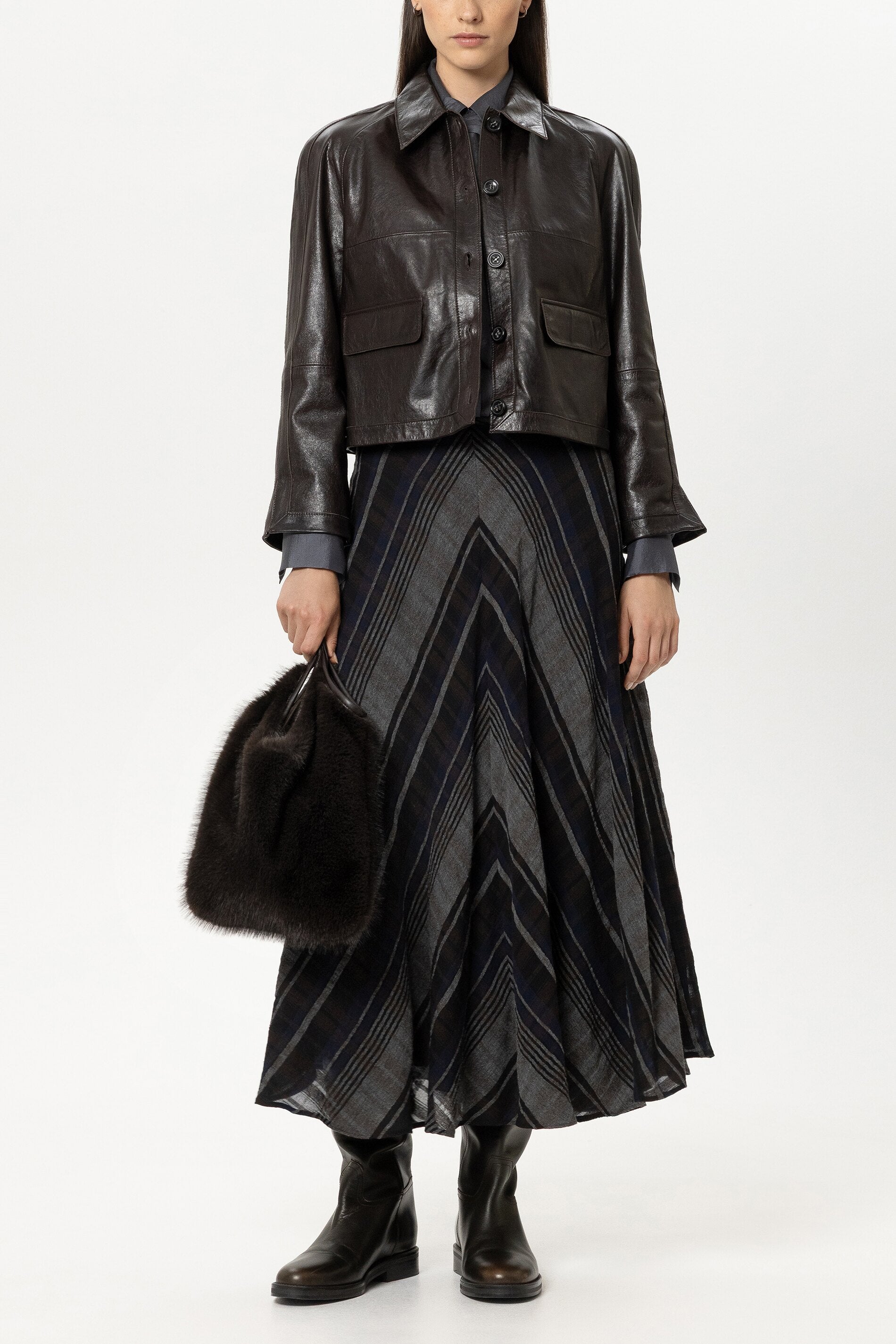 Lammnappa-Lederjacke - truffle - Standard | Model Front