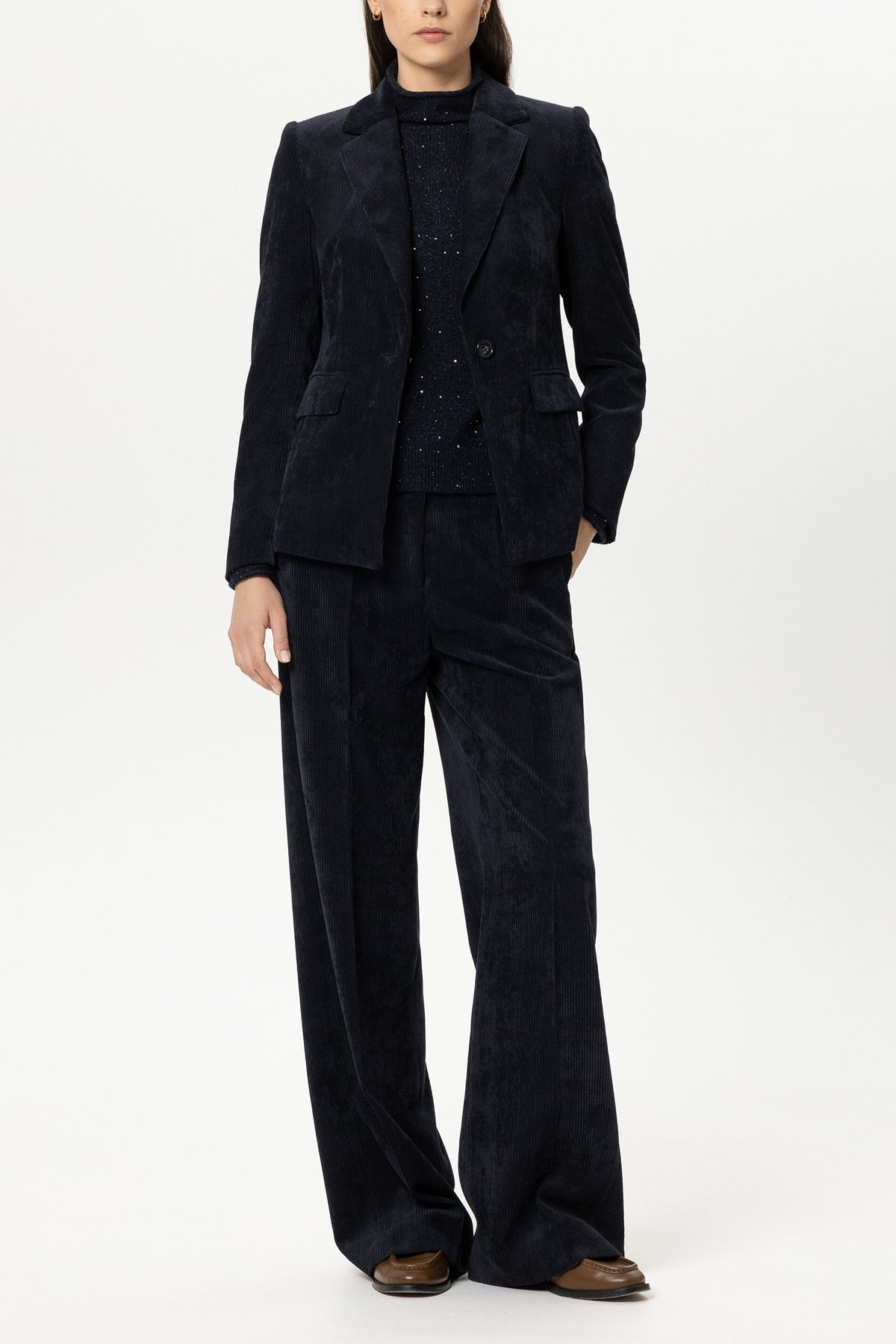Cord-Ein-Knopf-Blazer - winter navy - Standard | Model Front