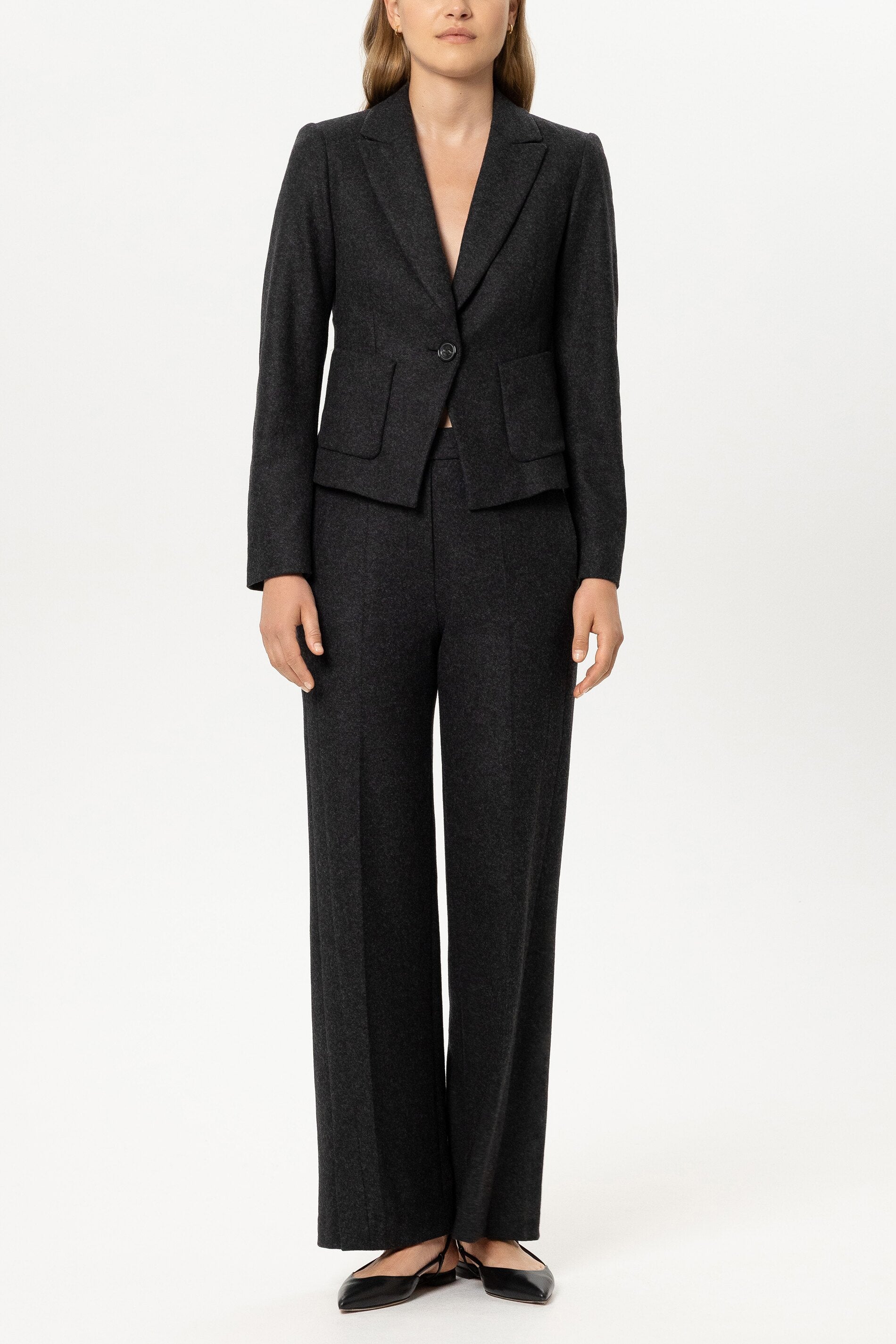 Flanell-Ein-Knopf-Blazer - anthracite - Standard | Model Front