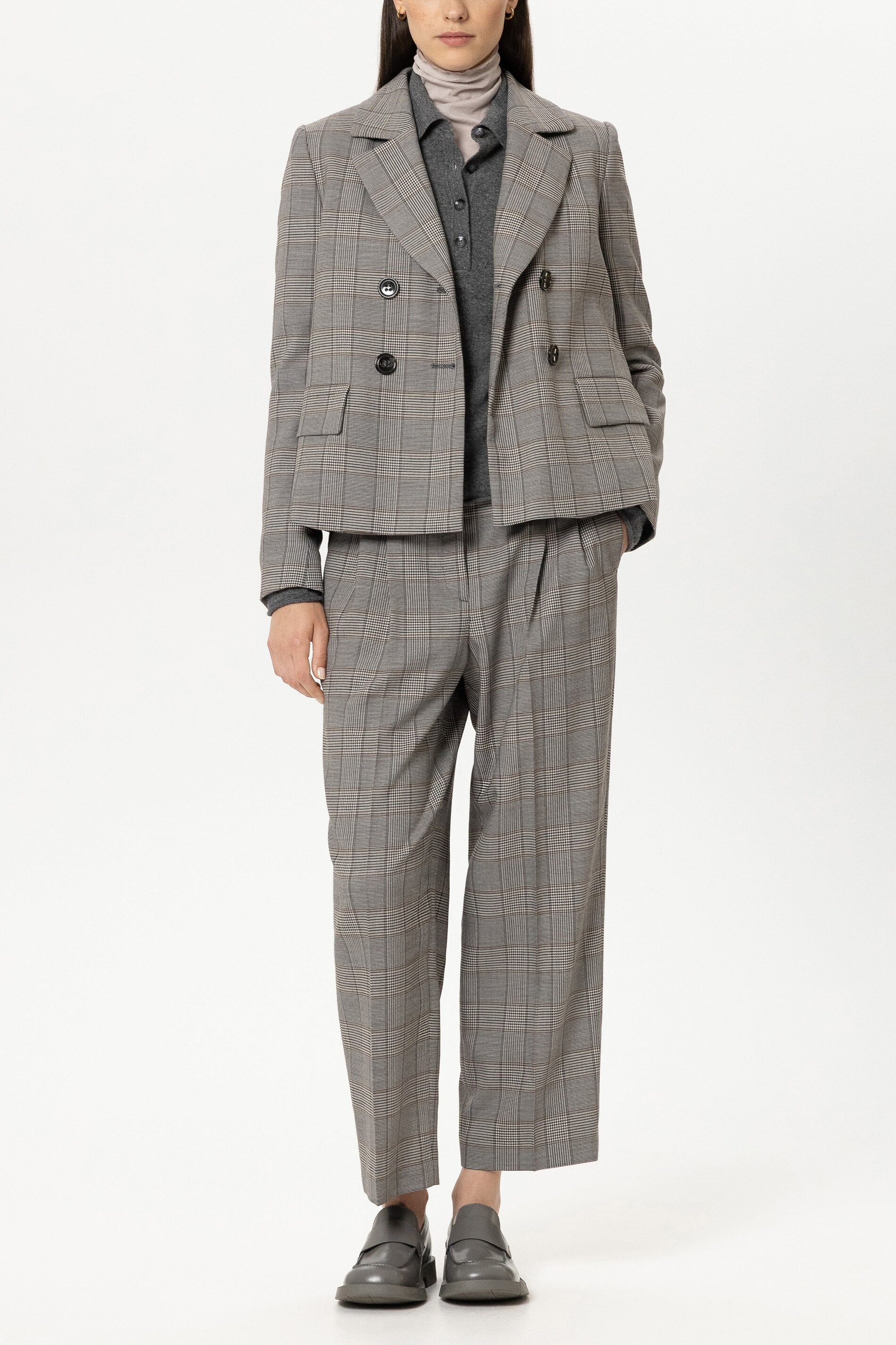 Karo-Blazer aus Woll-Mix - heather grey - Standard | Model Front