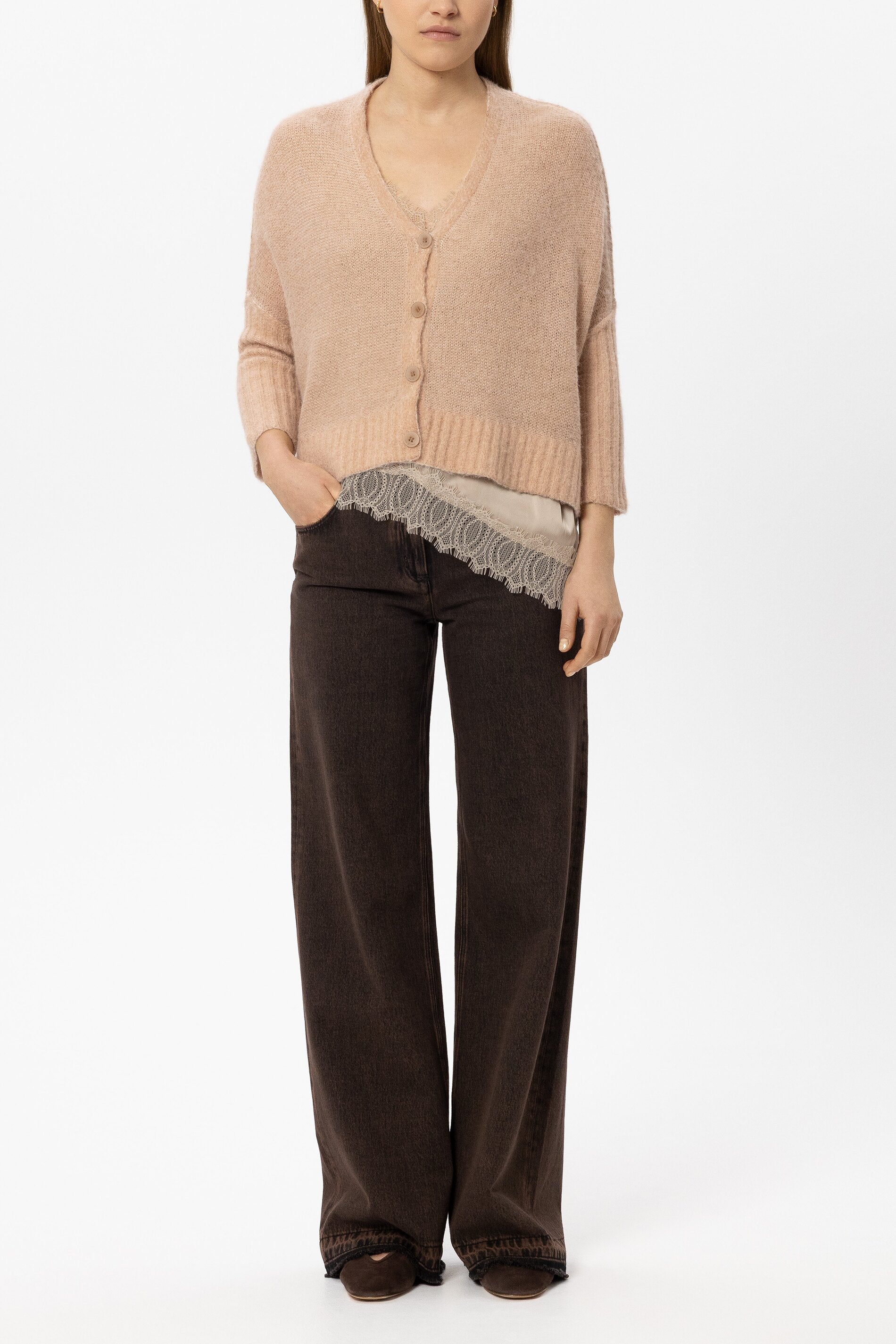Cape-Cardigan aus Alpaka-Mix - nude - Standard | Model Front