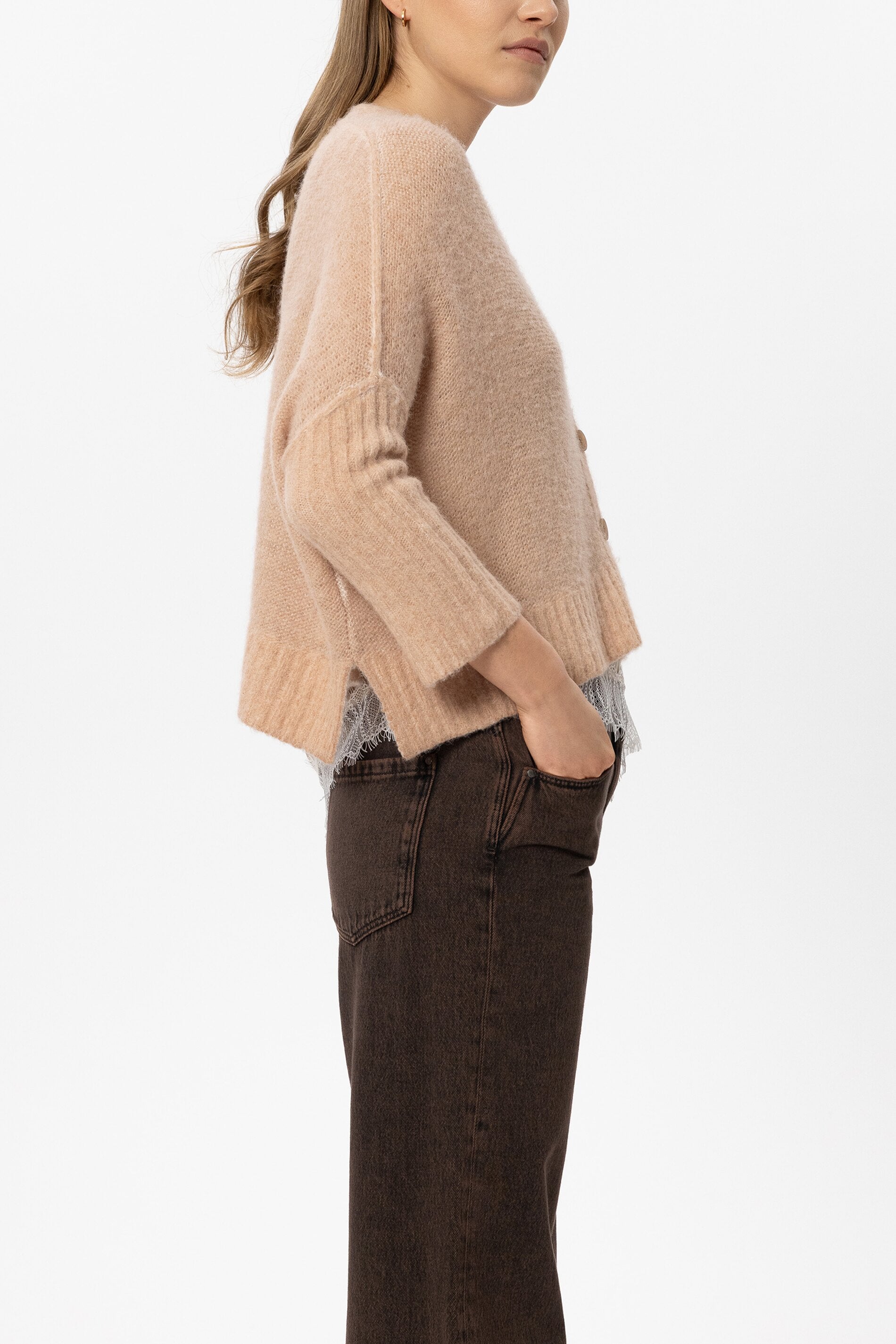 Cape-Cardigan aus Alpaka-Mix - nude - Standard | Model Seite