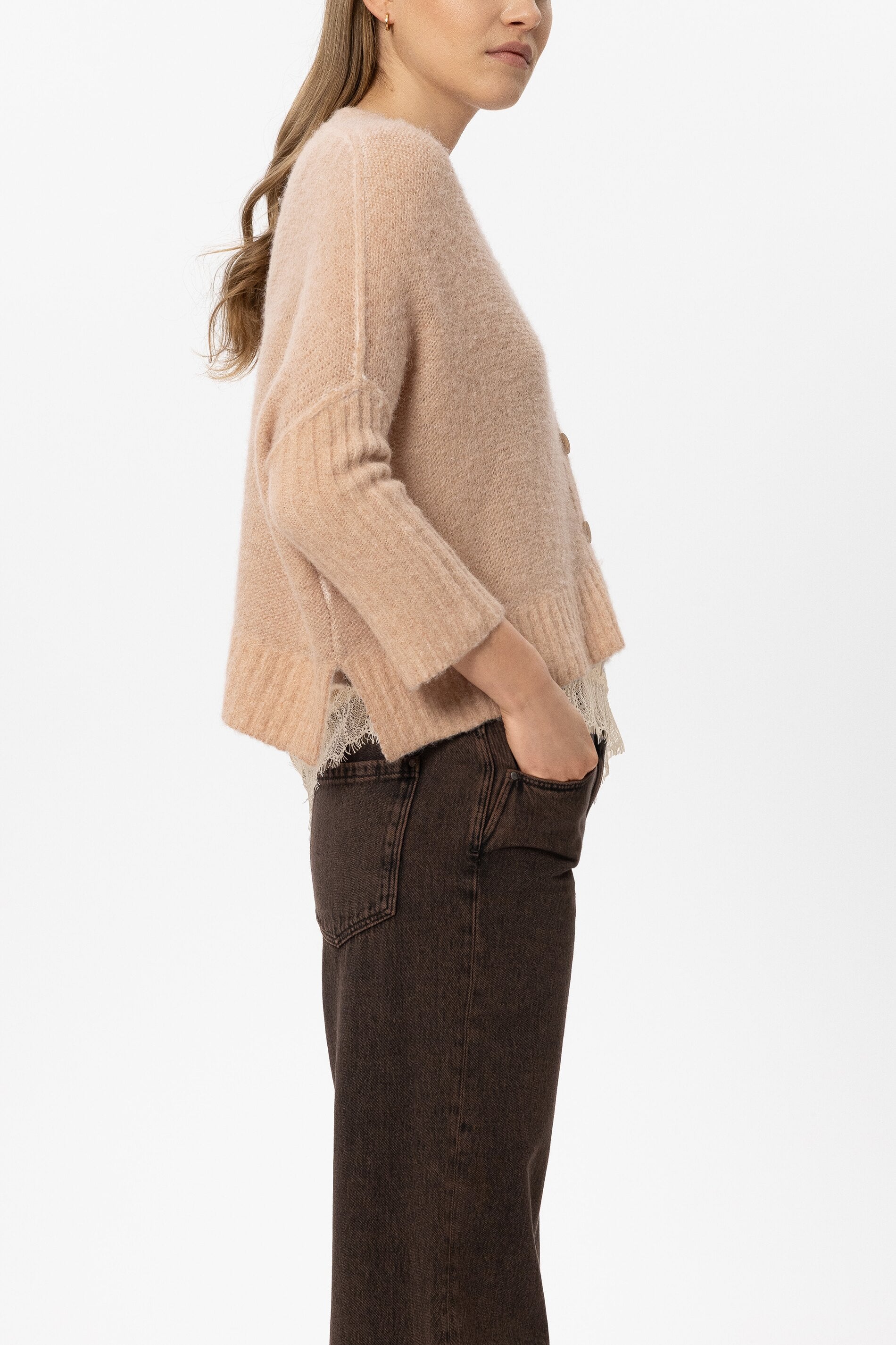 Cape-Cardigan aus Alpaka-Mix - nude - Standard | Model Seite