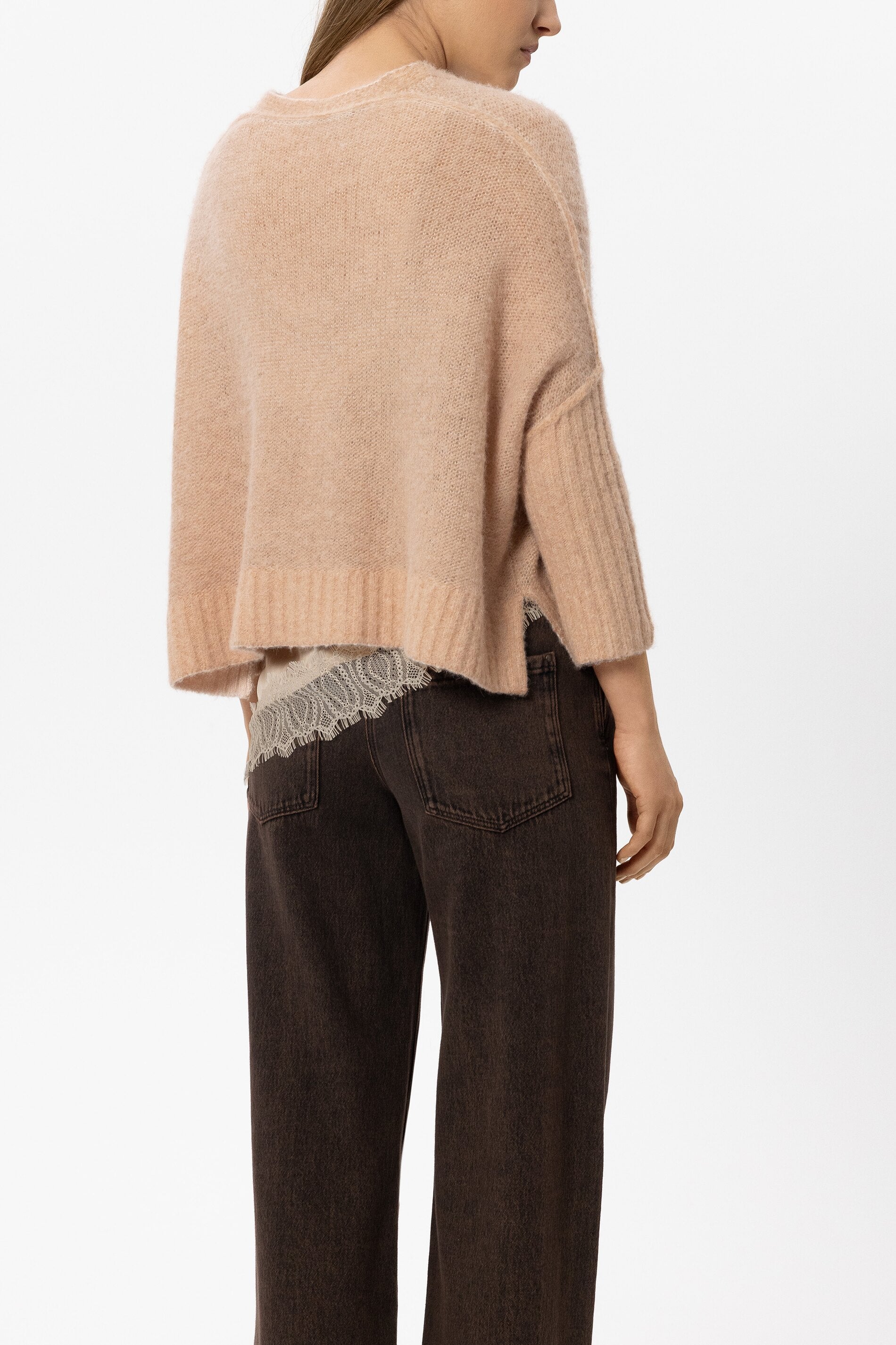 Cape-Cardigan aus Alpaka-Mix - nude - Standard | Model Rück