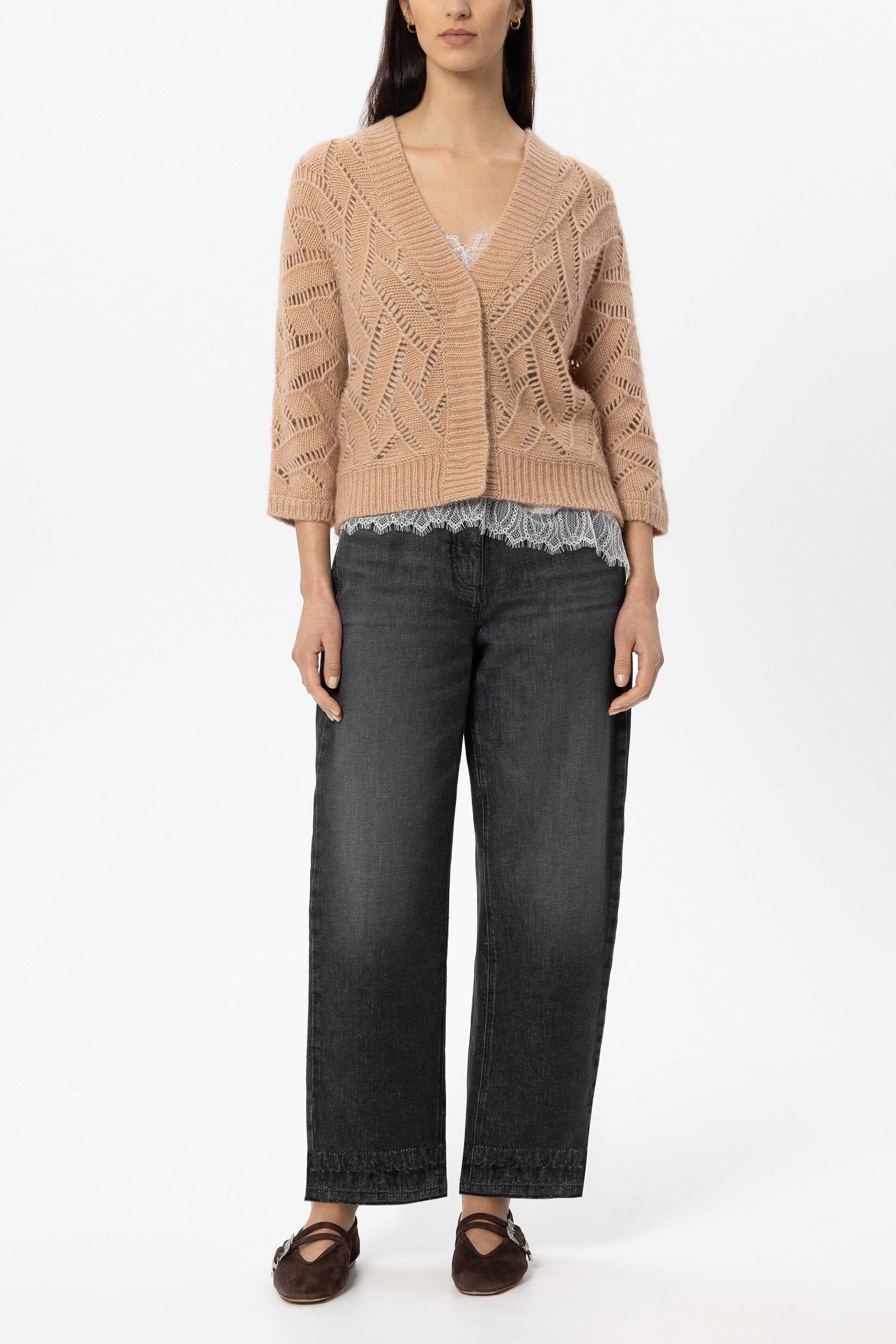 Cardigan aus Alpaka-Mix - cappuccino - Standard | Model Front