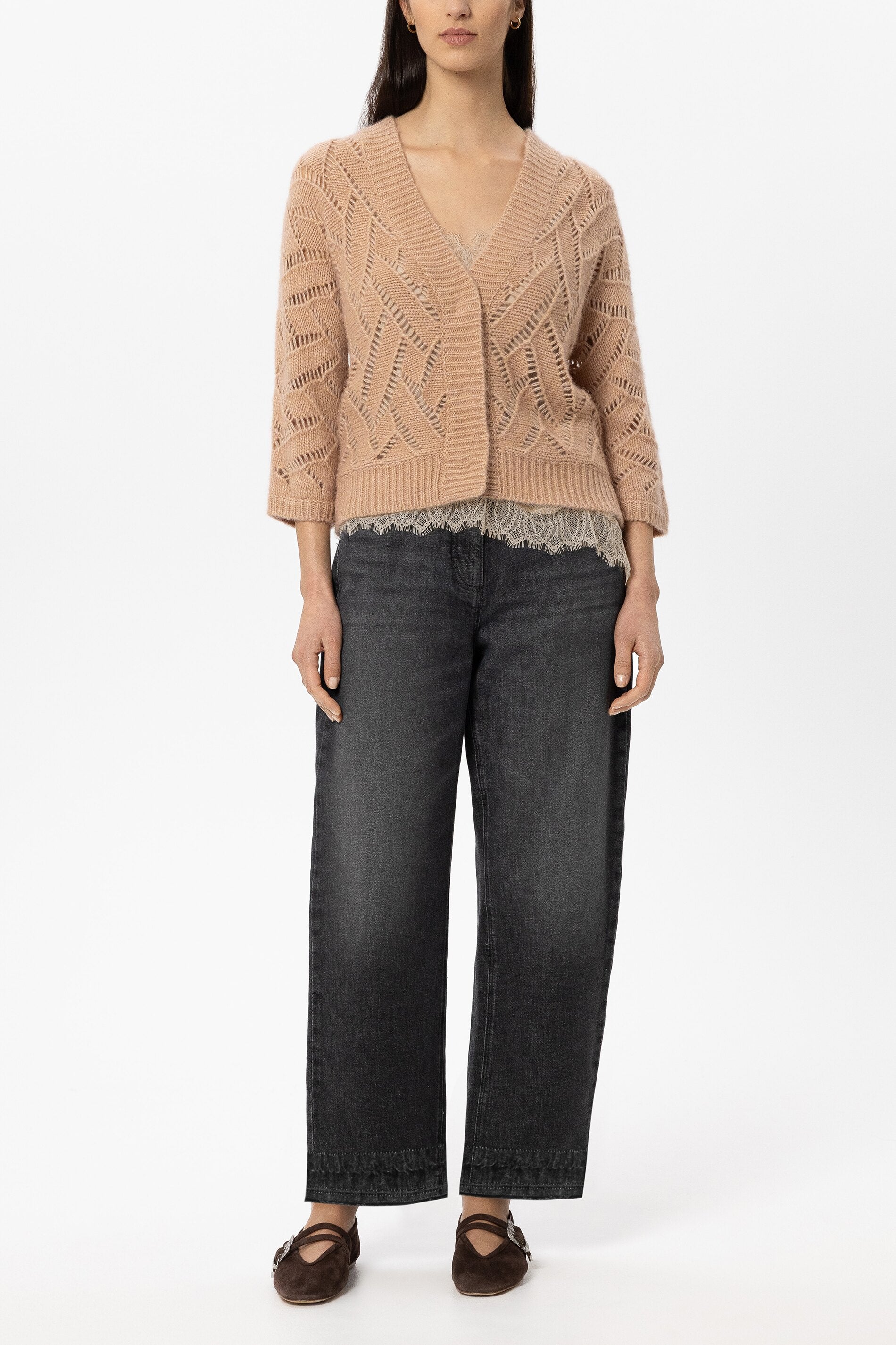 Cardigan aus Alpaka-Mix - cappuccino - Standard | Model Front