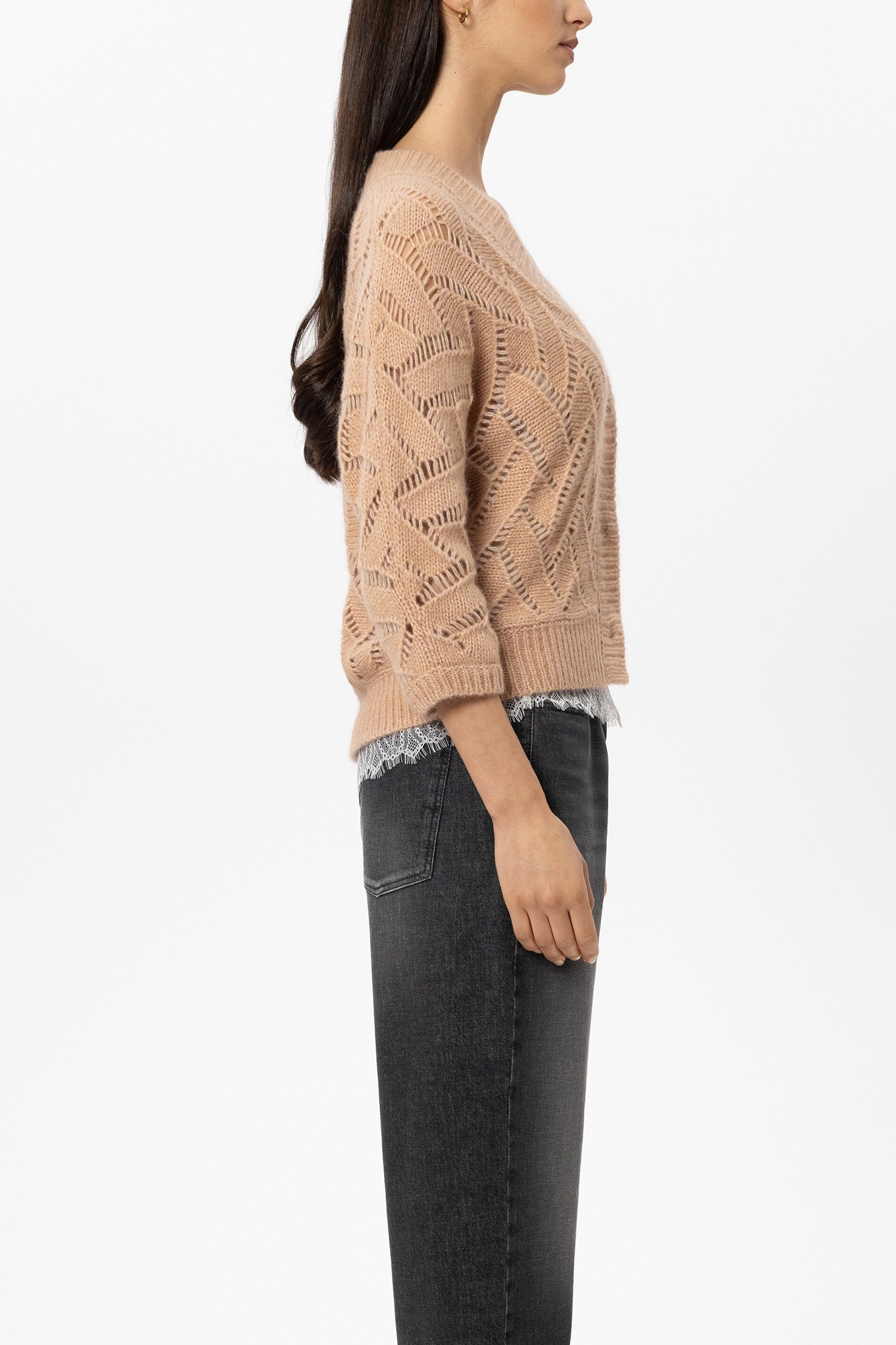 Cardigan aus Alpaka-Mix - cappuccino - Standard | Model Seite