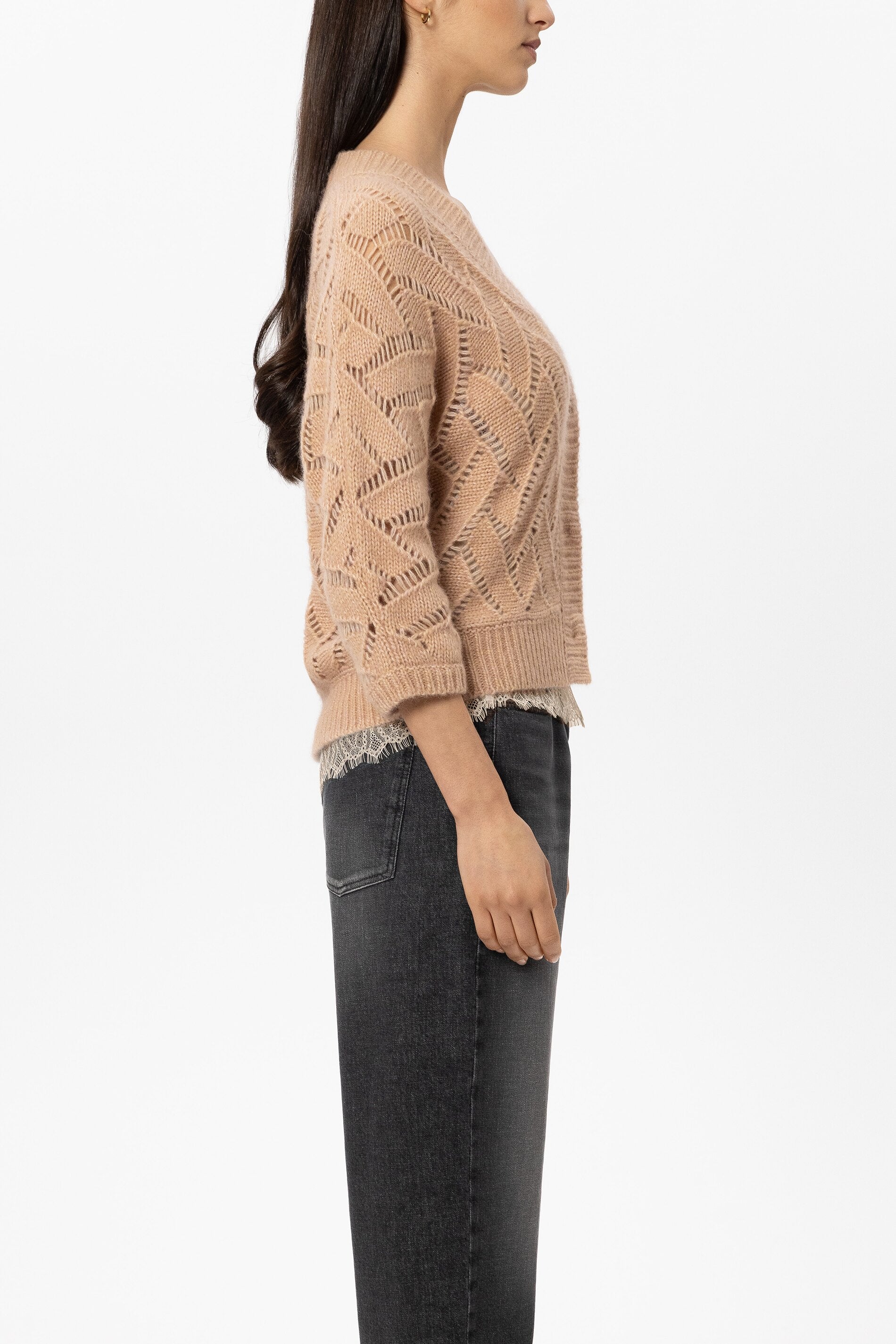 Cardigan aus Alpaka-Mix - cappuccino - Standard | Model Seite