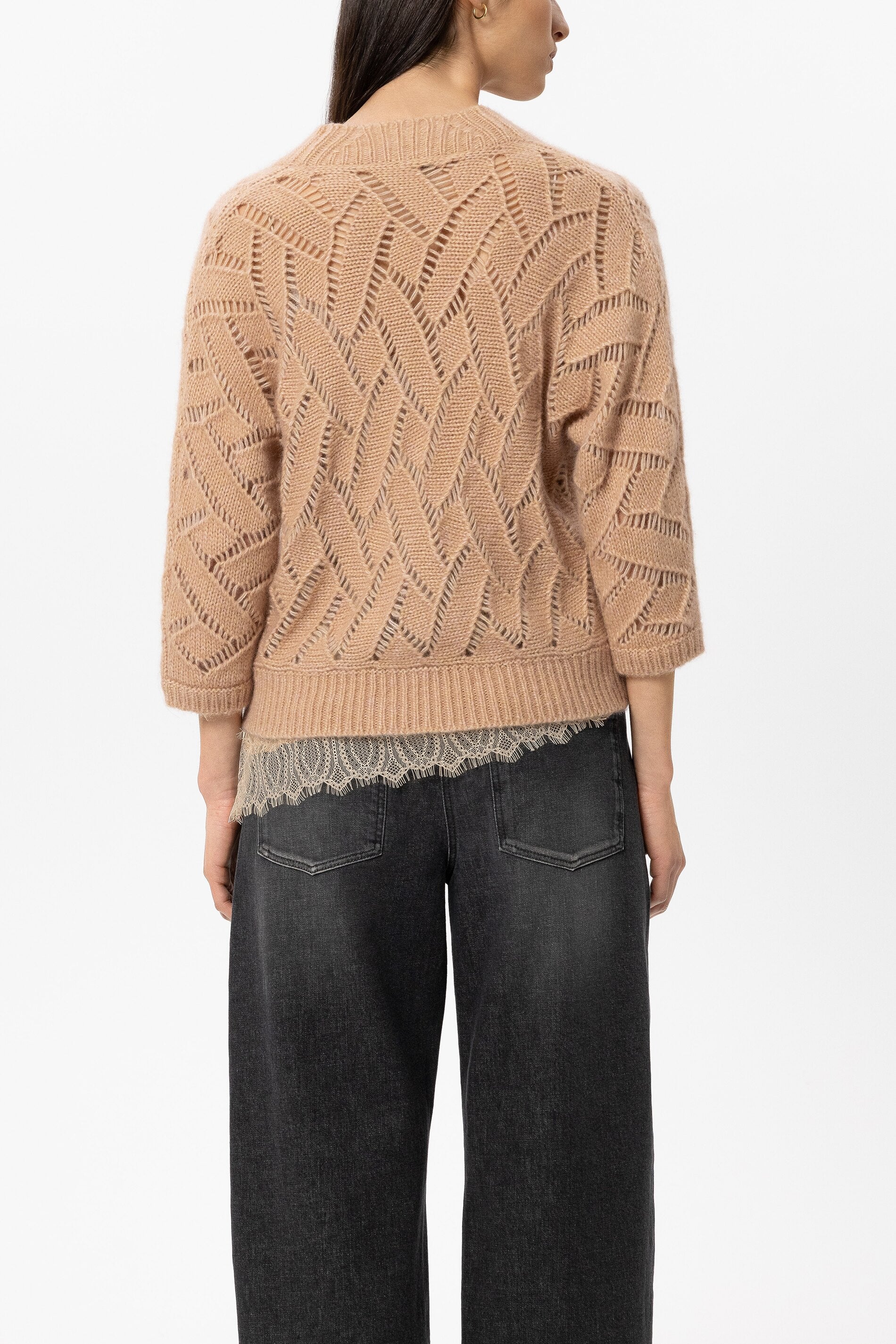Cardigan aus Alpaka-Mix - cappuccino - Standard | Model Rück