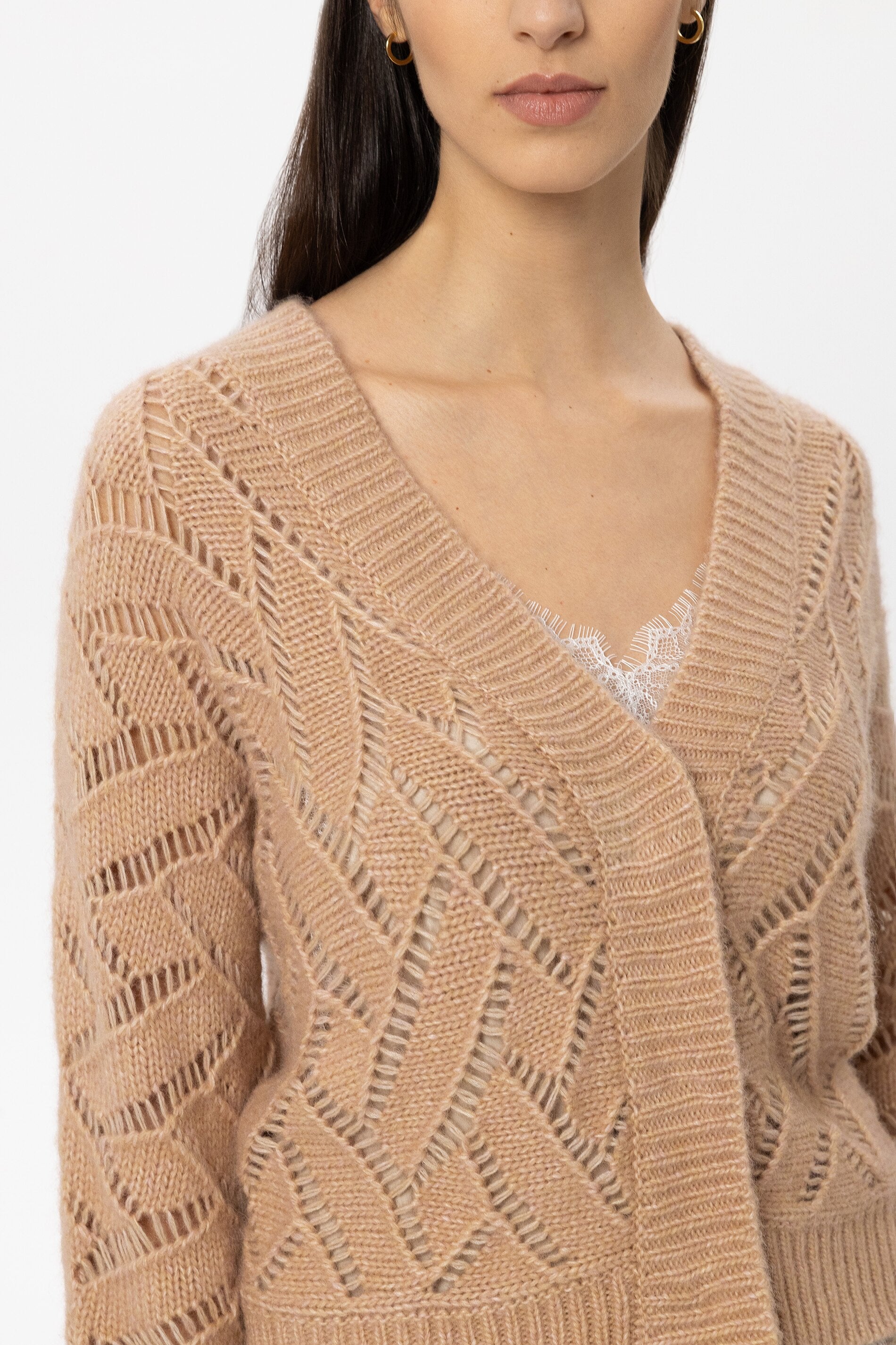 Cardigan aus Alpaka-Mix - cappuccino - Standard | Model Detail