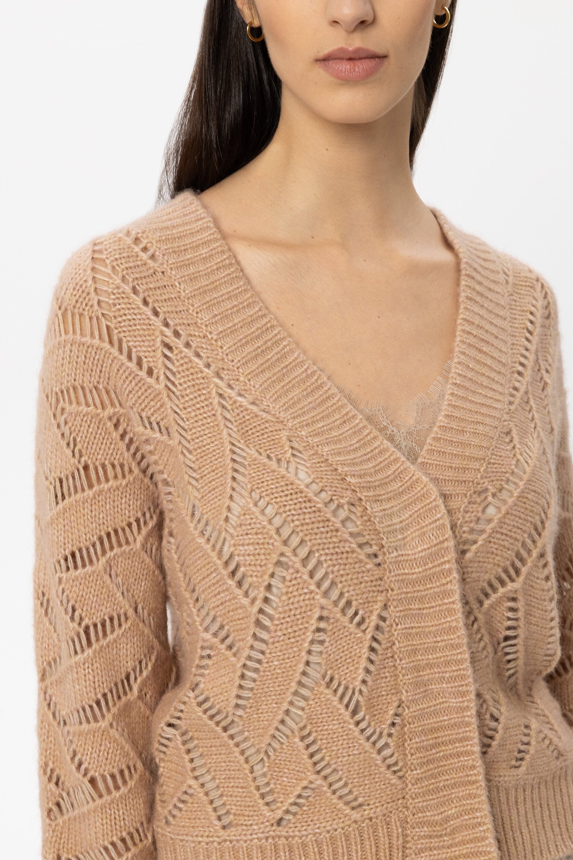 Cardigan aus Alpaka-Mix - cappuccino - Standard | Model Detail