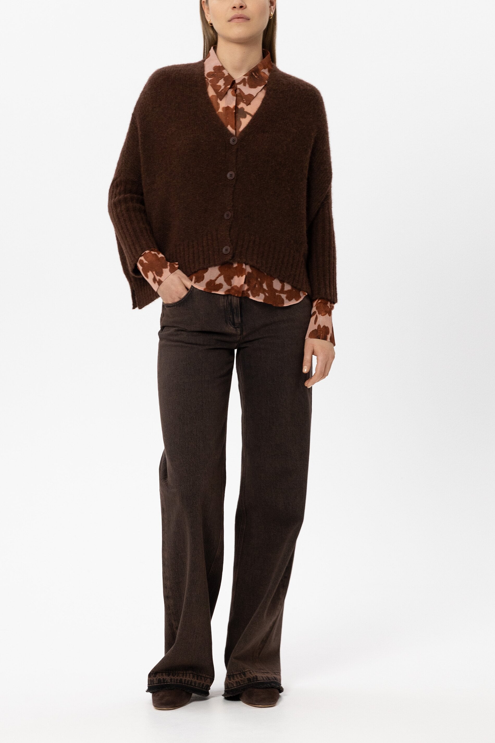 Cape-Cardigan aus Alpaka-Mix - marone - Standard | Model Front
