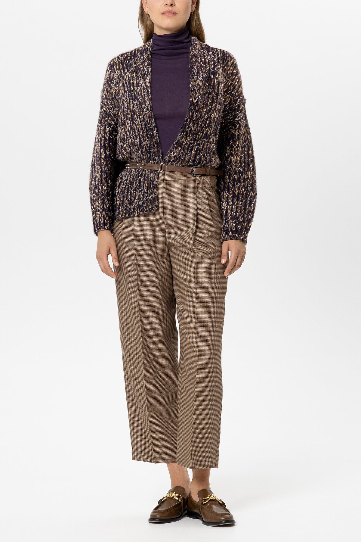 Cardigan mit Mouliné-Struktur - plum - Standard | Model Front