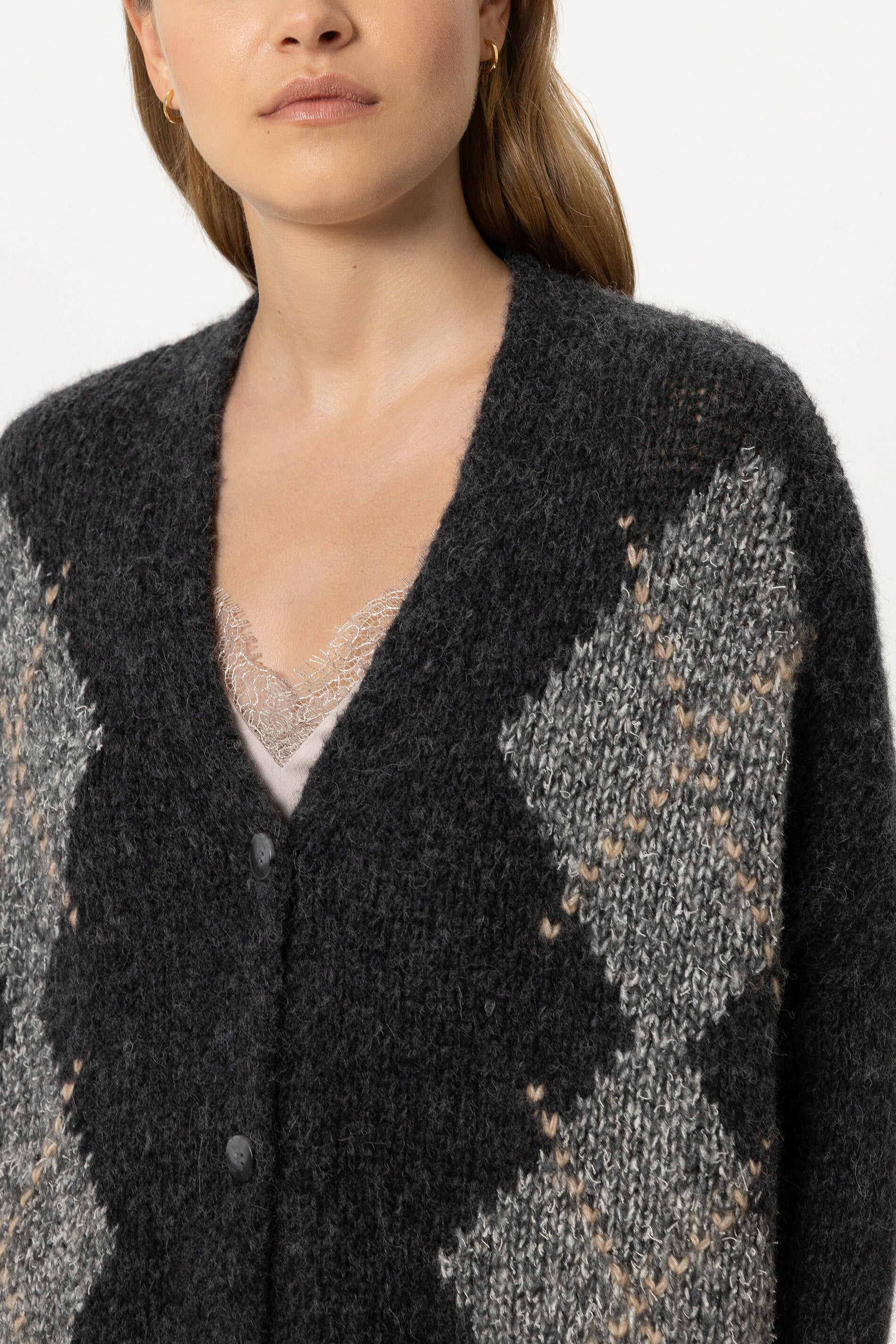Alpaka-Mix-Cardigan mit Muster - anthracite - Standard | Model Detail