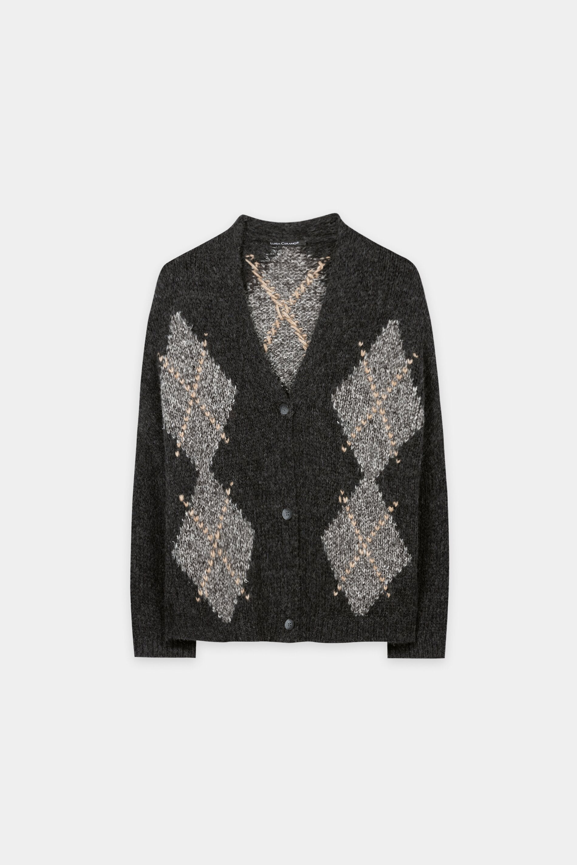 Alpaka-Mix-Cardigan mit Muster - anthracite - Standard | Artikel Front