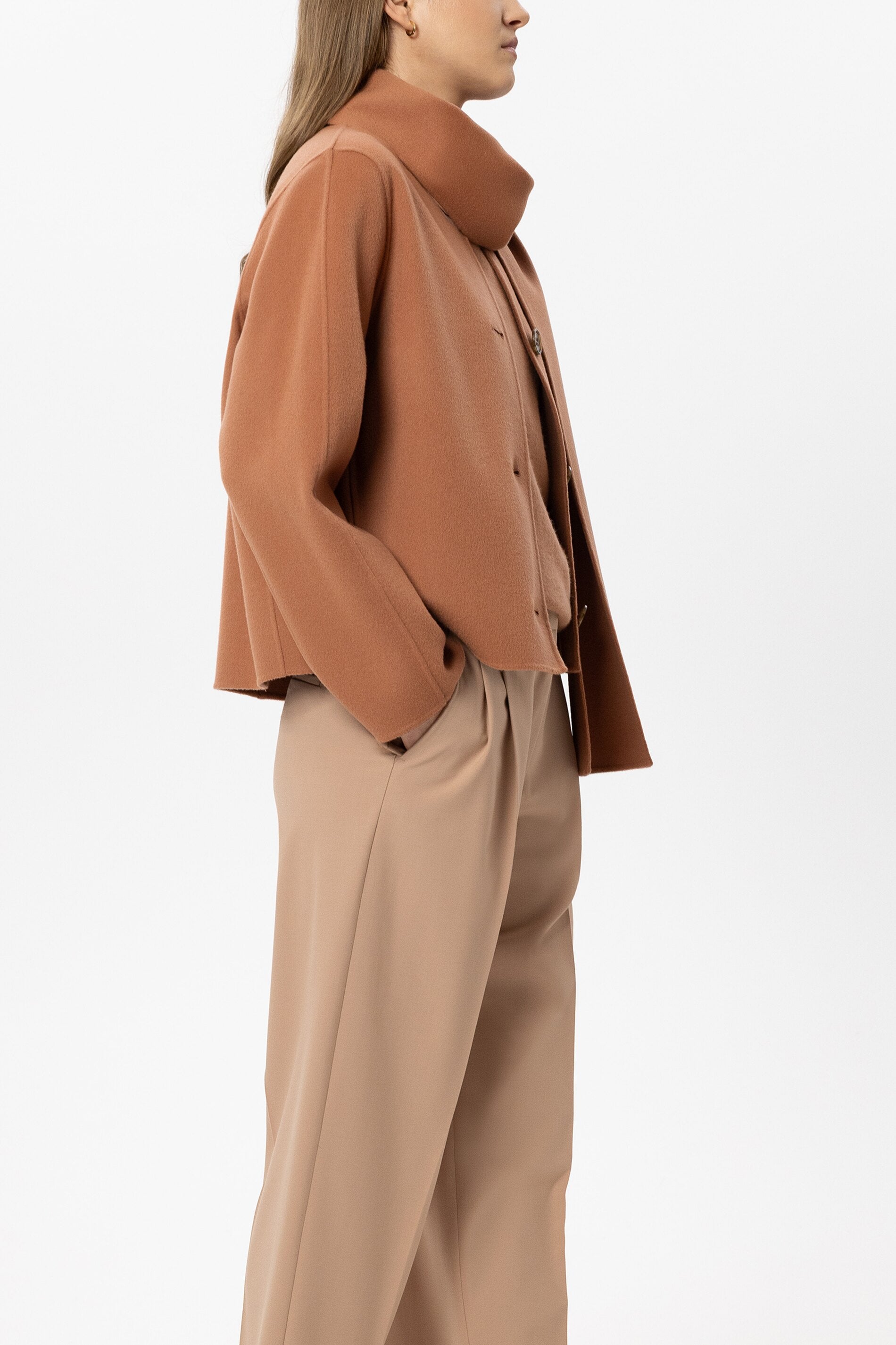 Doubleface-Jacke mit Schal - brick - Standard | Model Seite