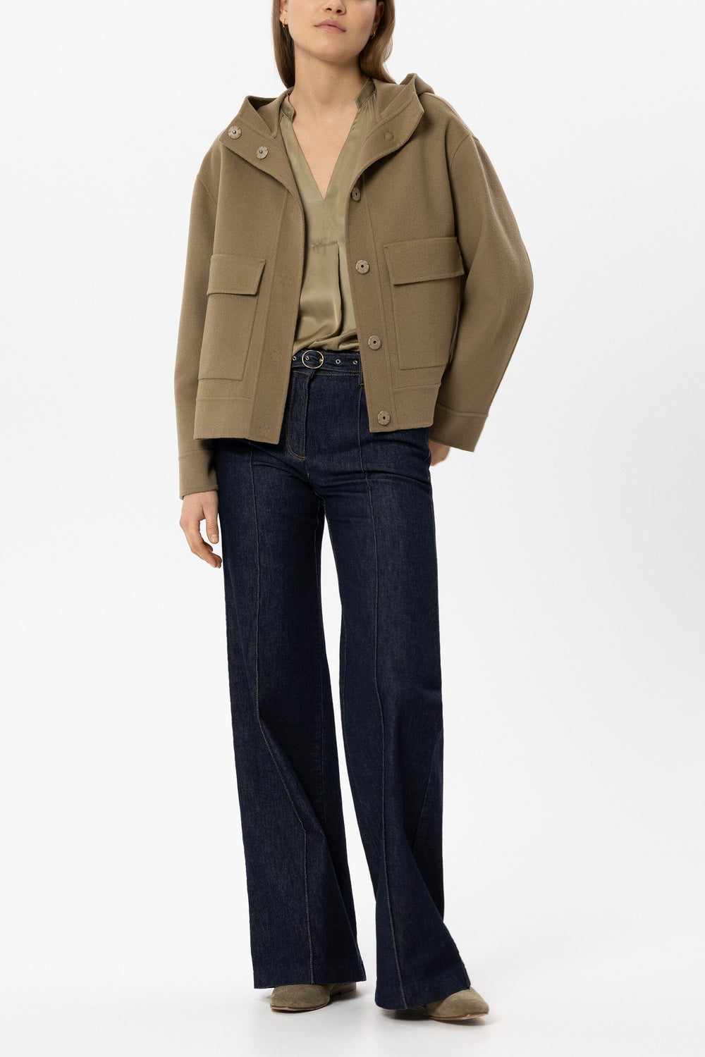 Doubleface-Jacke mit Kapuze - salbei - Standard
