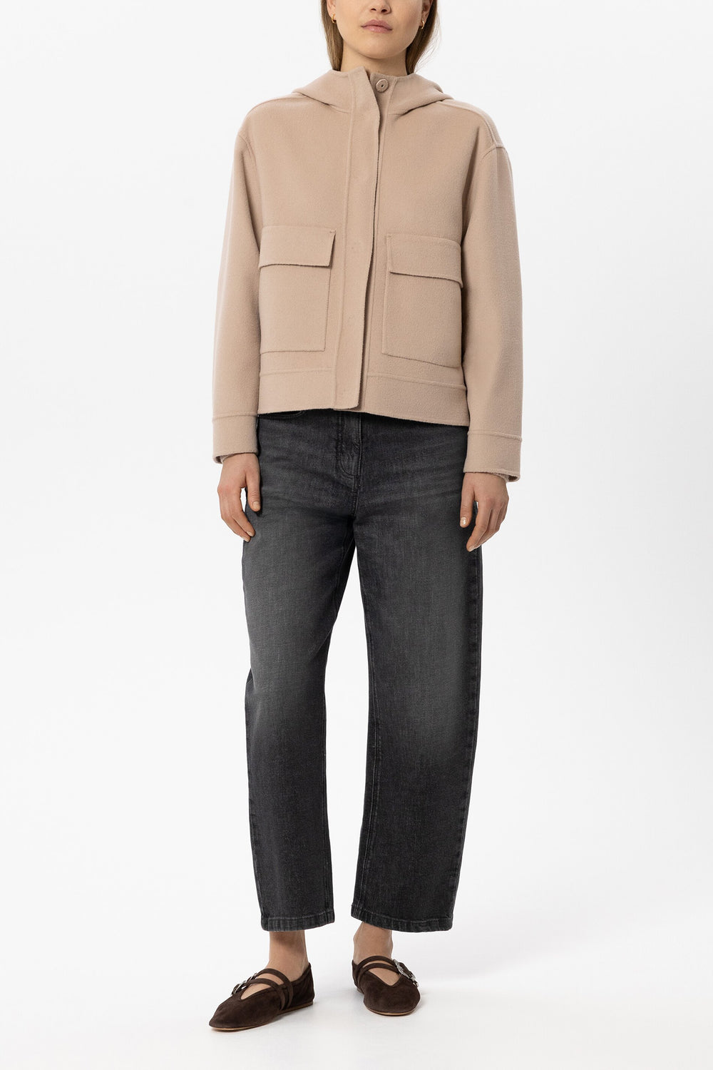 Doubleface-Jacke mit Kapuze - cappuccino - Standard