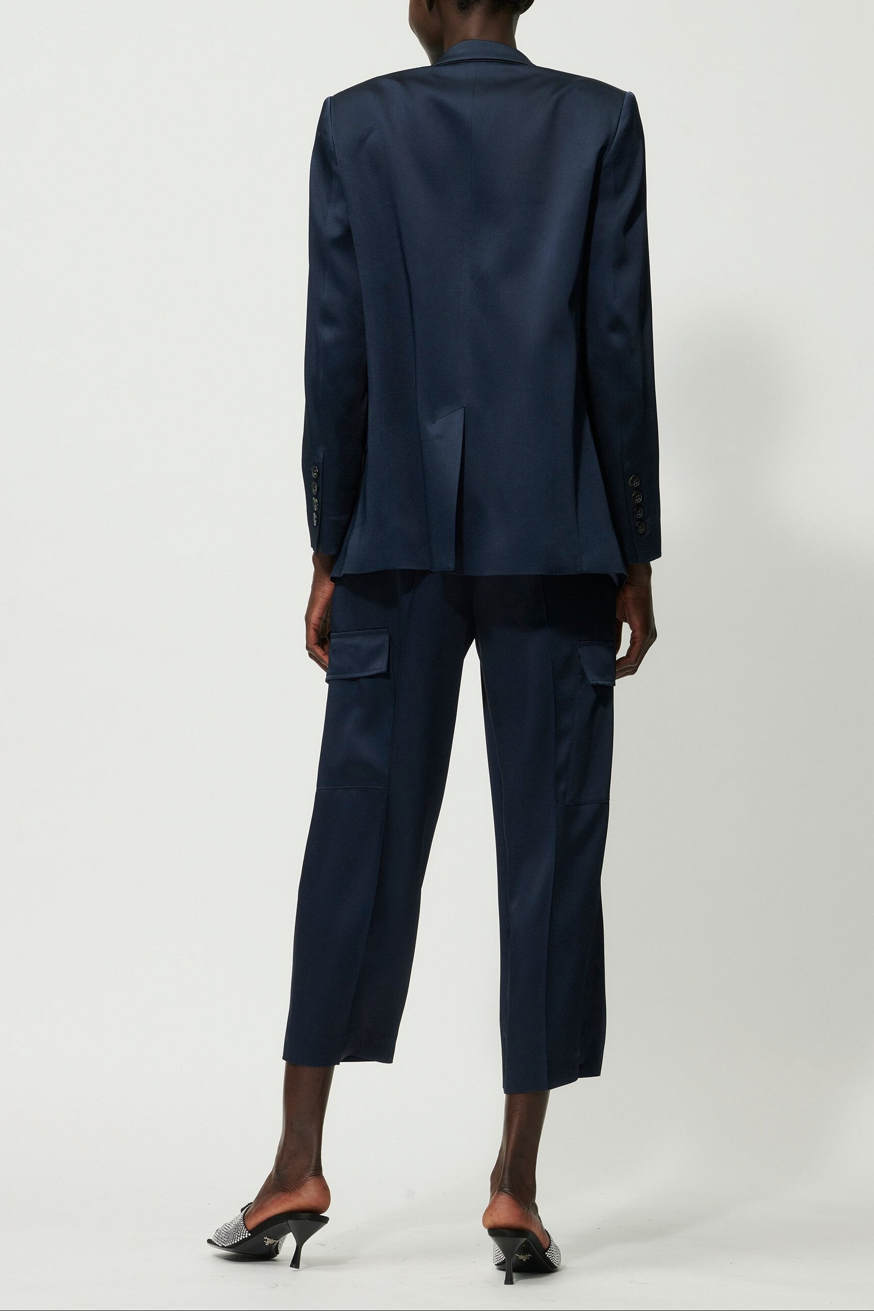 Satin-Ein-Knopf-Blazer - petrol blue - Standard | Model Rück