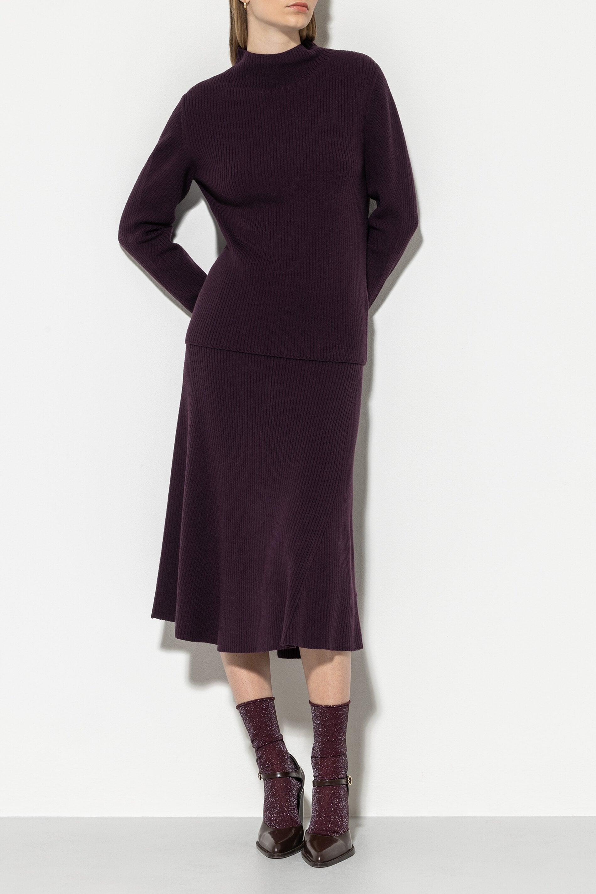 Rock mit Ripp-Struktur - burgundy - Standard | Model Front