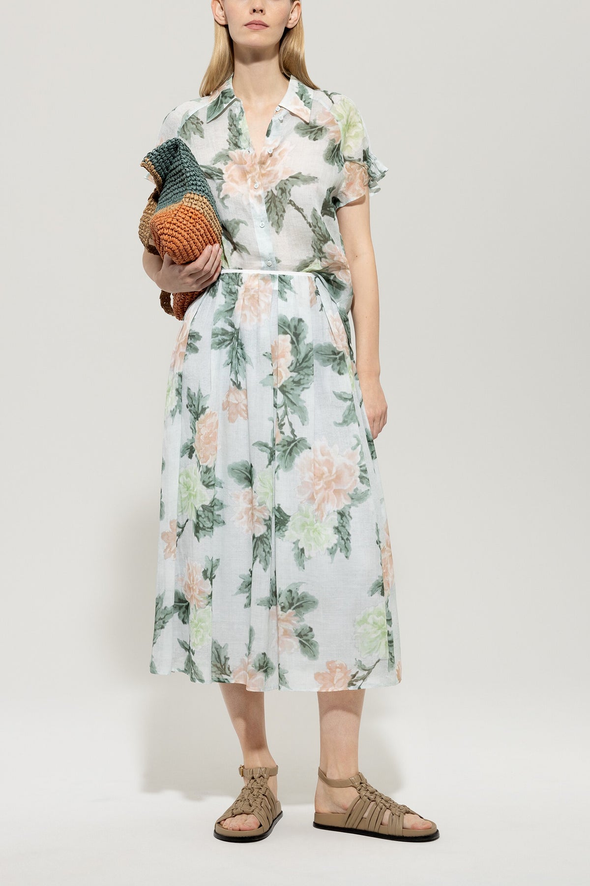 Ramie-Rock mit Flower-Print - multi - Standard | Model Front