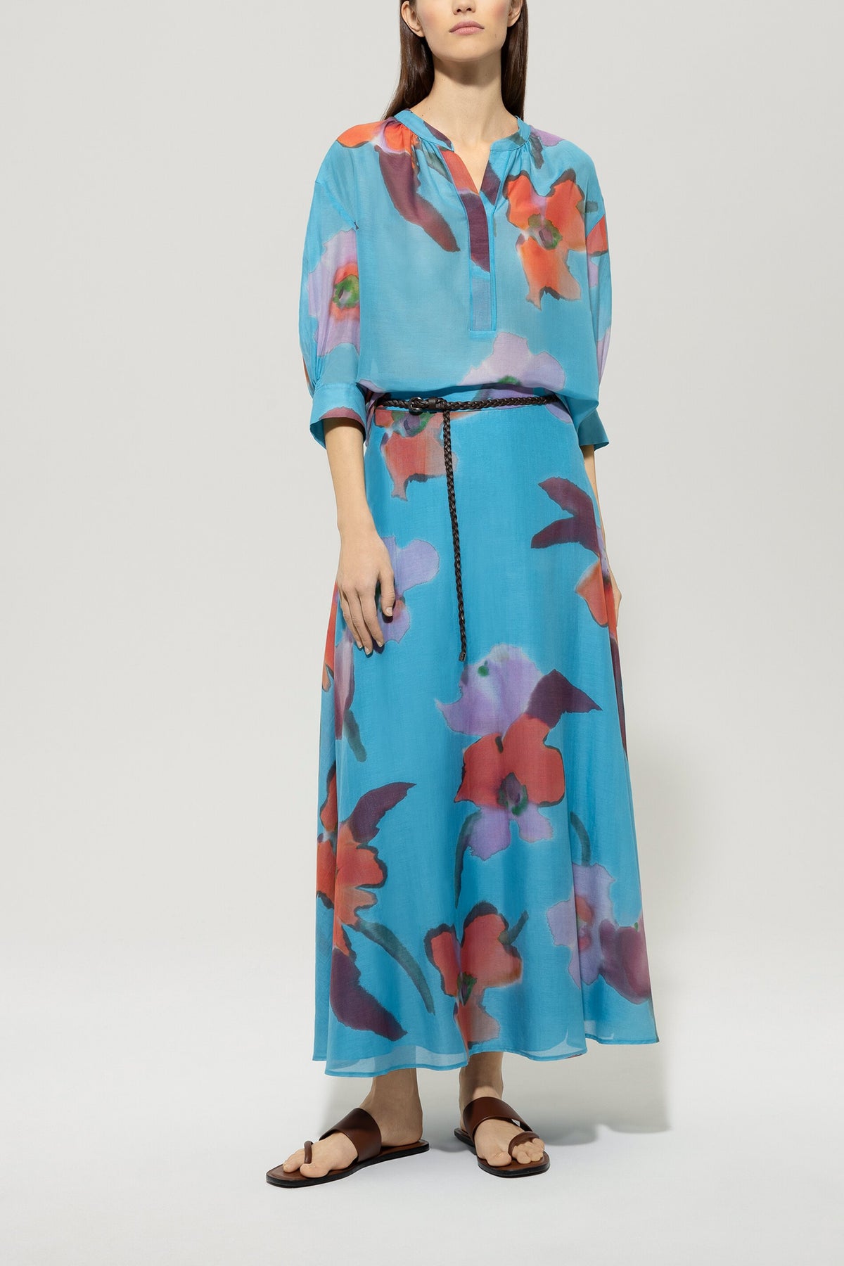 Bahnenrock mit Hibiskus-Print - multi - Standard | Model Front