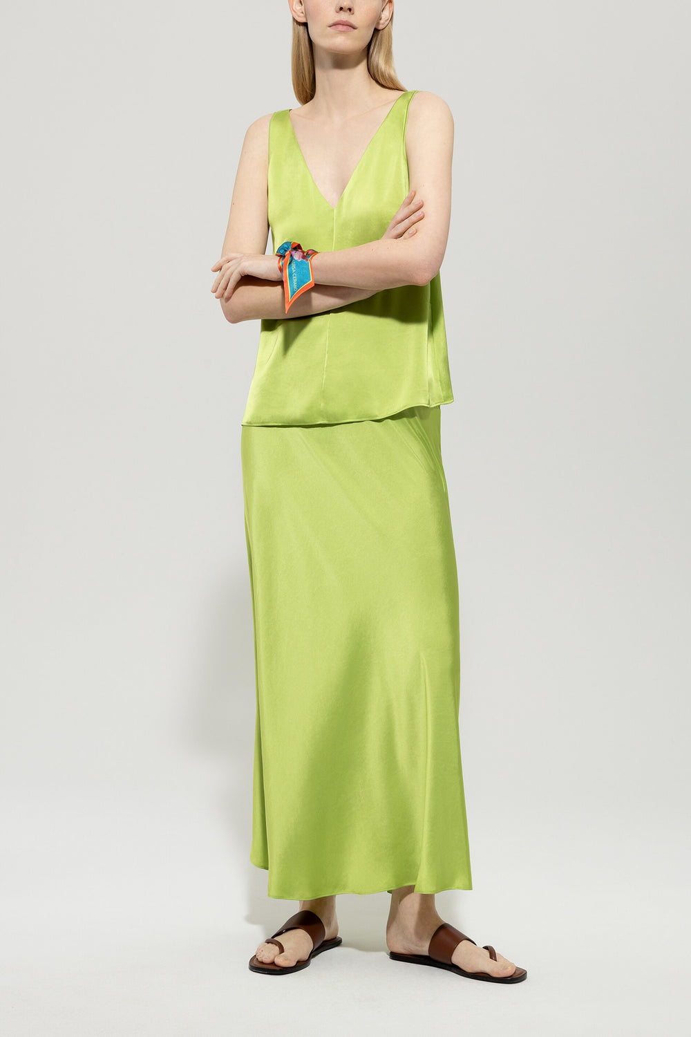Techno silk skirt - pea green - Standard