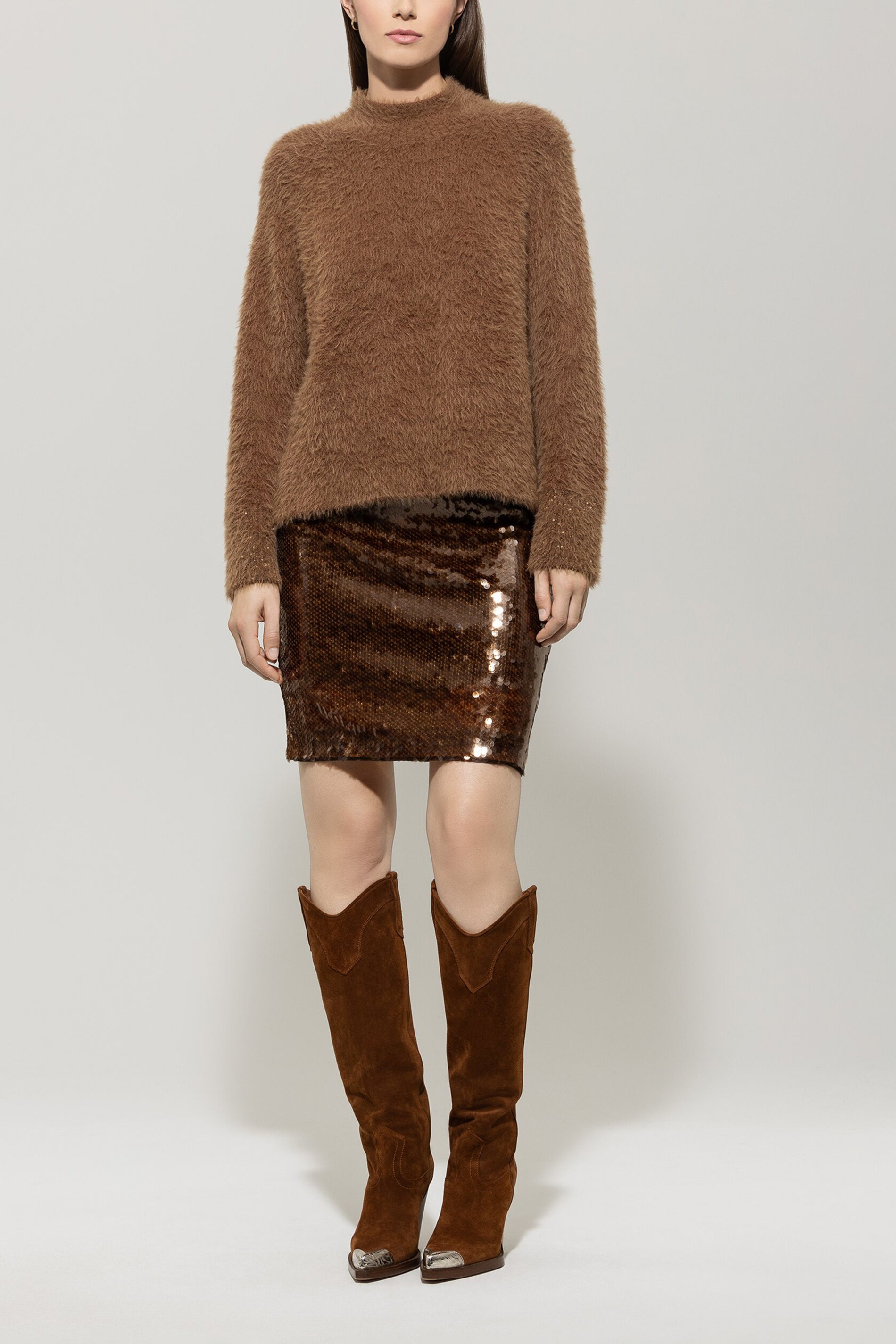 Minirock mit Pailletten - walnut - Standard | Model Front