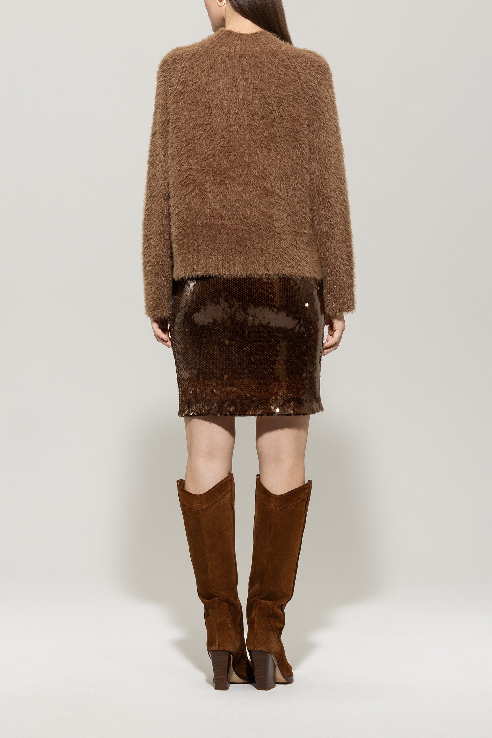 Minirock mit Pailletten - walnut - Standard | Model Rück