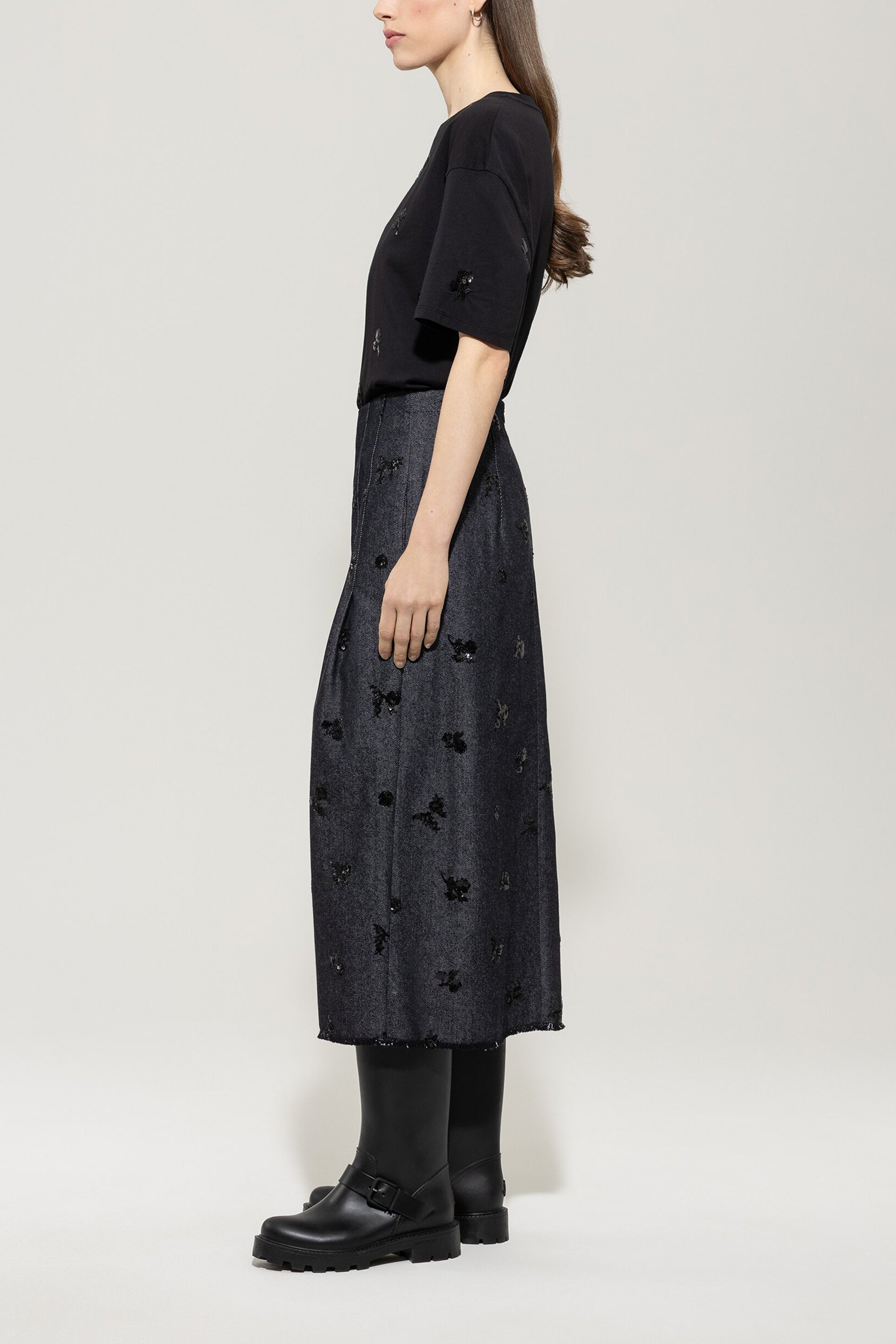 Pailletten-Denim-Rock - dark denim blue - Standard | Model Seite