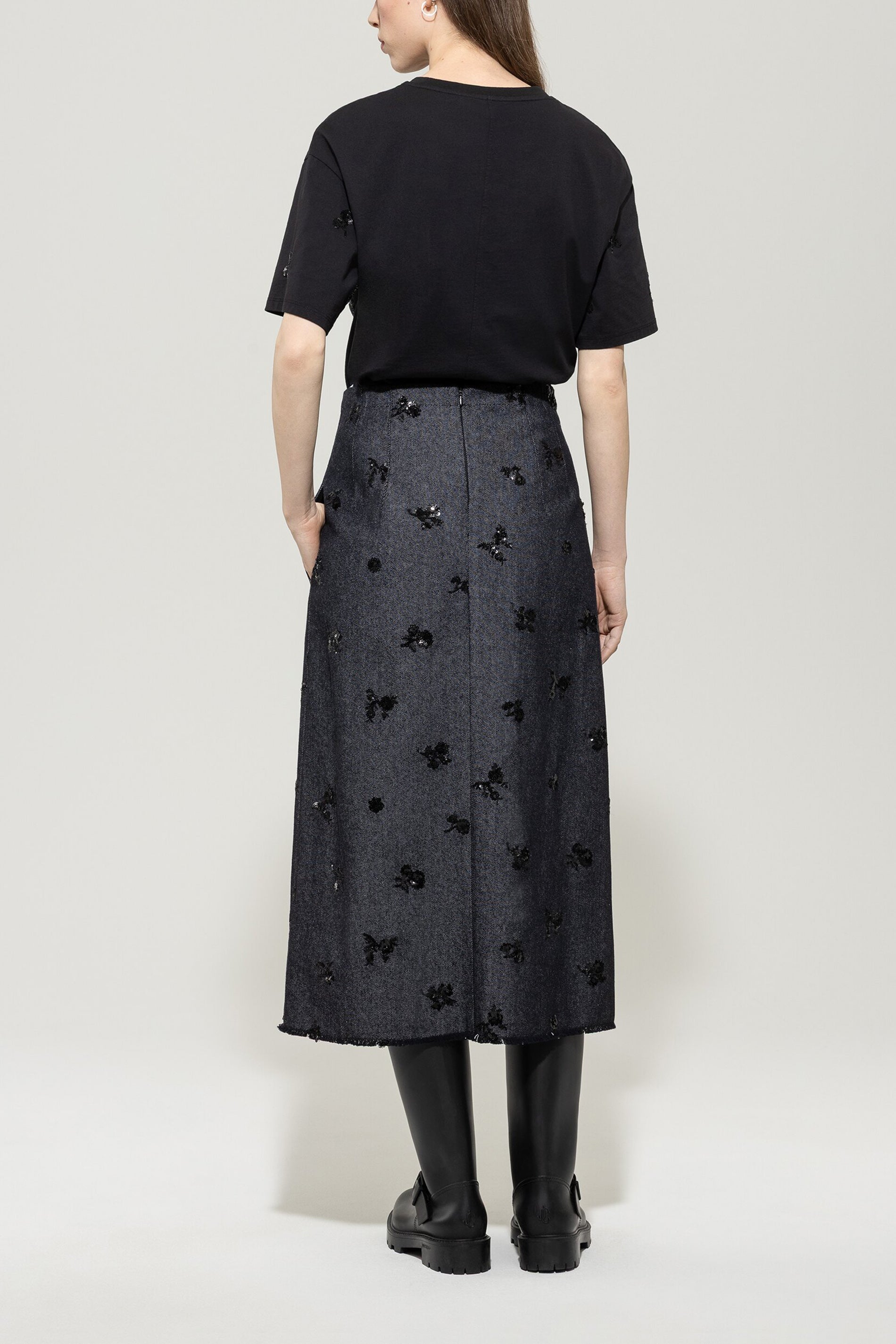 Pailletten-Denim-Rock - dark denim blue - Standard | Model Rück