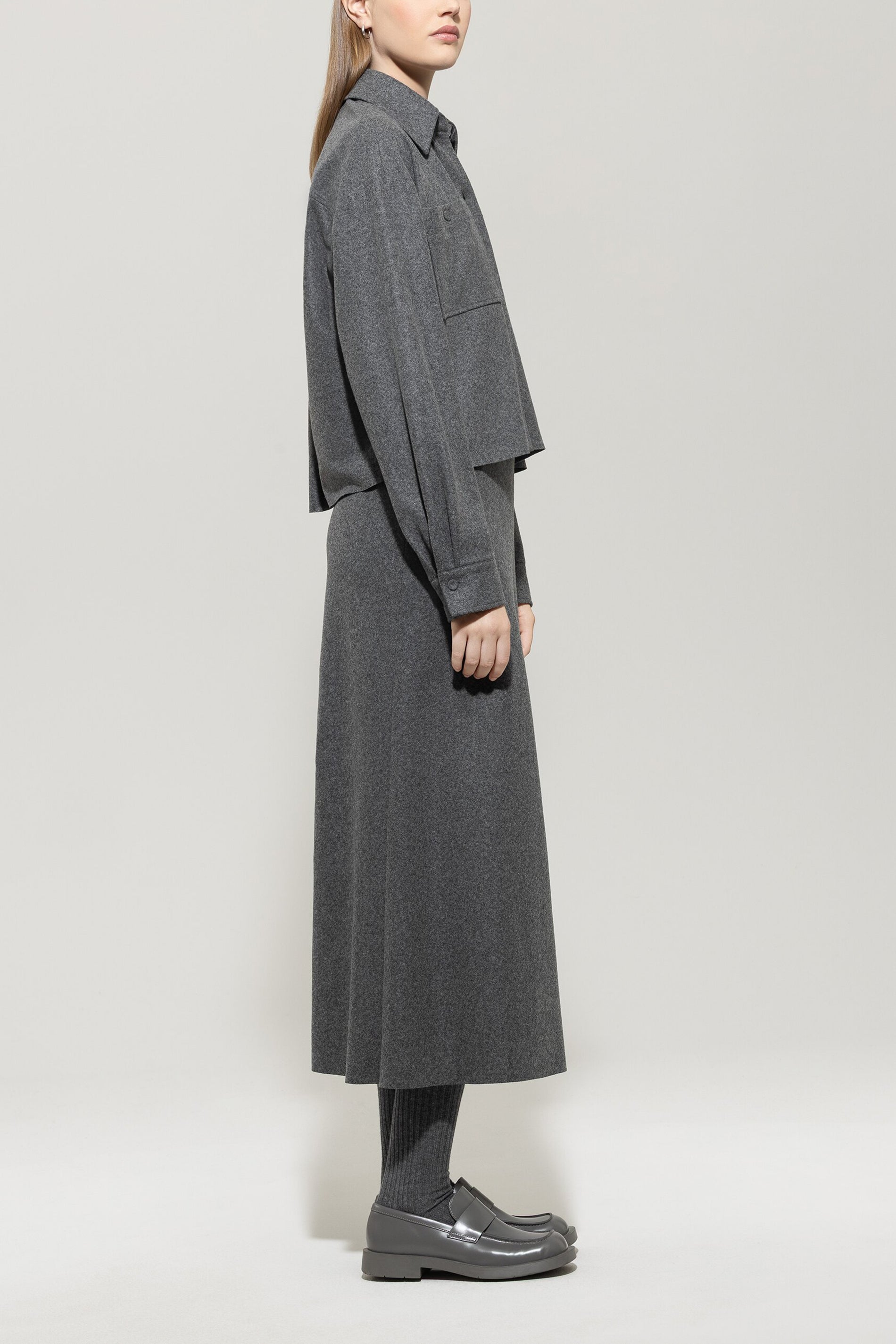 Flanell-Midirock - dark grey melange - Standard | Model Seite