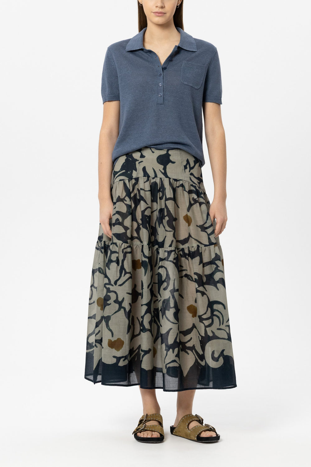 Maxi skirt with flower print - tinted blue / multi - Standard